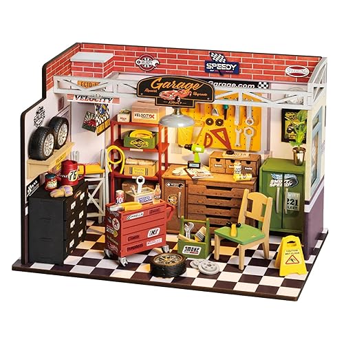 ROBOTIME Miniature House Kit DIY Mini Garage Workshop Tiny Model House Building Kit with LED Decorative Craft for Adults Hobby Gift