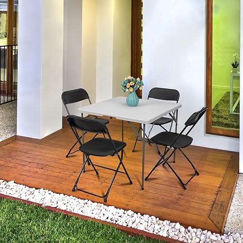 Miniatura 7 de Juego de 4 sillas plegables, sillas plegables de plástico negro con marco de acero, paquete de 4 asientos comerciales apilables portátiles,