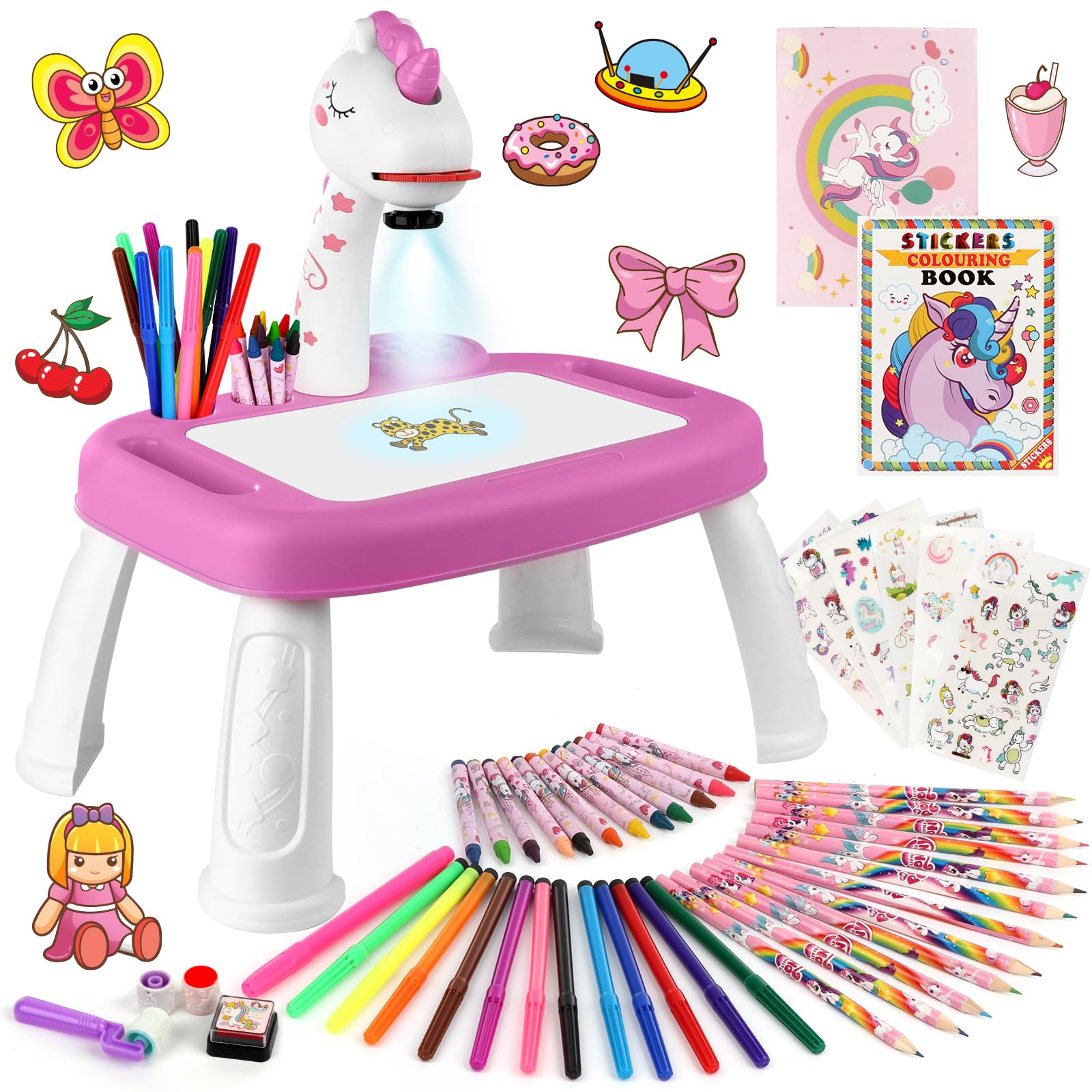 Jouet Filles Projecteur de Dessin pour Enfants avec 72 Motifs Projecteur de Peinture avec Set de Dessin Autocollants Licornes Table de Peinture pour Enfants Jouets Licorne Cadeaux Filles 3 4 5 6 7 ans