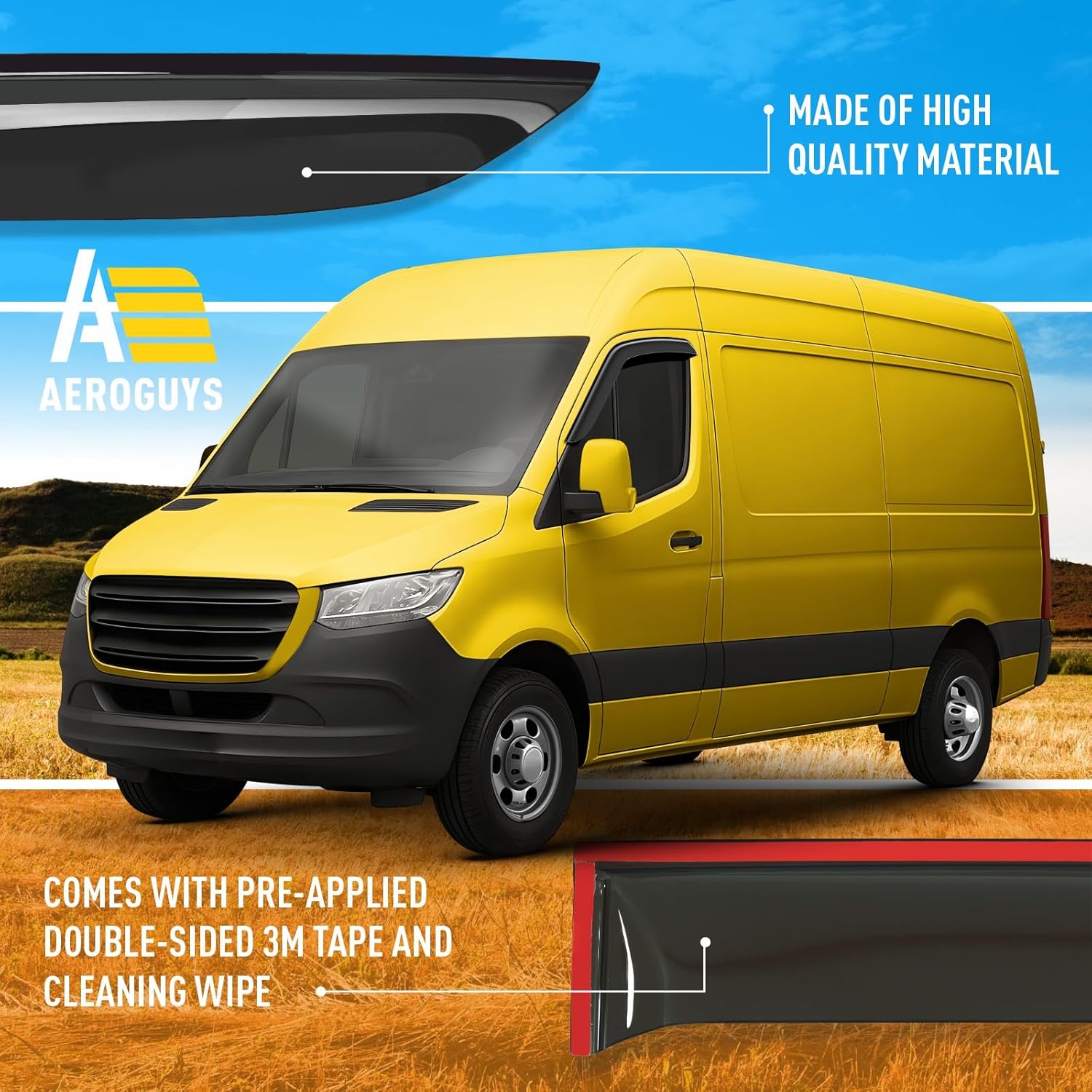 Extra Durable Window Deflectors Tape-On Window Visors Rain Guards Fit for Mercedes-Benz Sprinter 2019-2026, Sun Visors, Wind Vent for Shades, Exterior Car Accessories - 2 pcs. AG0989