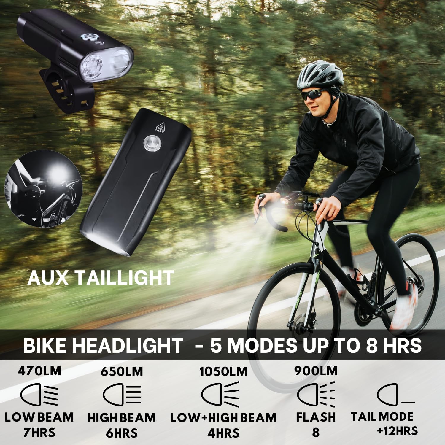 Ultra Bright Bike Lights for Night Riding Rechargeable Led for Bycicles Weather Resistant Multiple Modes. Tubular mounting MTB Road Cyclocross Ebike Mini Bike Scooter