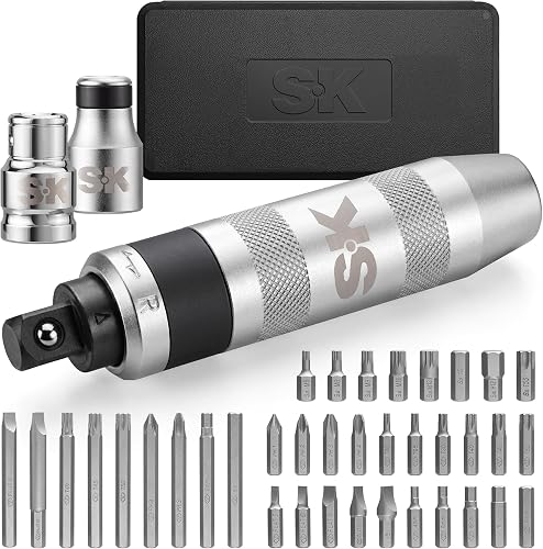 SK 1/2'' Manual Impact Driver Set, 40-Piece Reversible Impact Screwdriver | Heavy Duty, 3/8''&5/16'' Bit Holders, S2 and CR-V Bits, Phillips, Slotted, Hex, Torx and Spline Bits, Storage Case