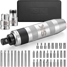 SK 1/2'' Manual Impact Driver Set, 40-Piece Heavy Duty Reversible Impact Screwdriver with 3/8''&5/16'' Bit Holders, S2 and CR-V Bits, Phillips, Slotted, Hex, Torx and Spline Bits, with Storage Case