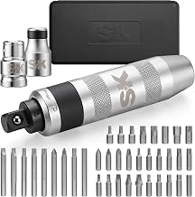SK 1/2'' Manual Impact Driver Set, 40-Piece Heavy Duty Reversible Impact Screwdriver with 3/8''&5/16'' Bit Holders, S2 and CR-V Bits, Phillips, Slotted, Hex, Torx and Spline Bits, with Storage Case
