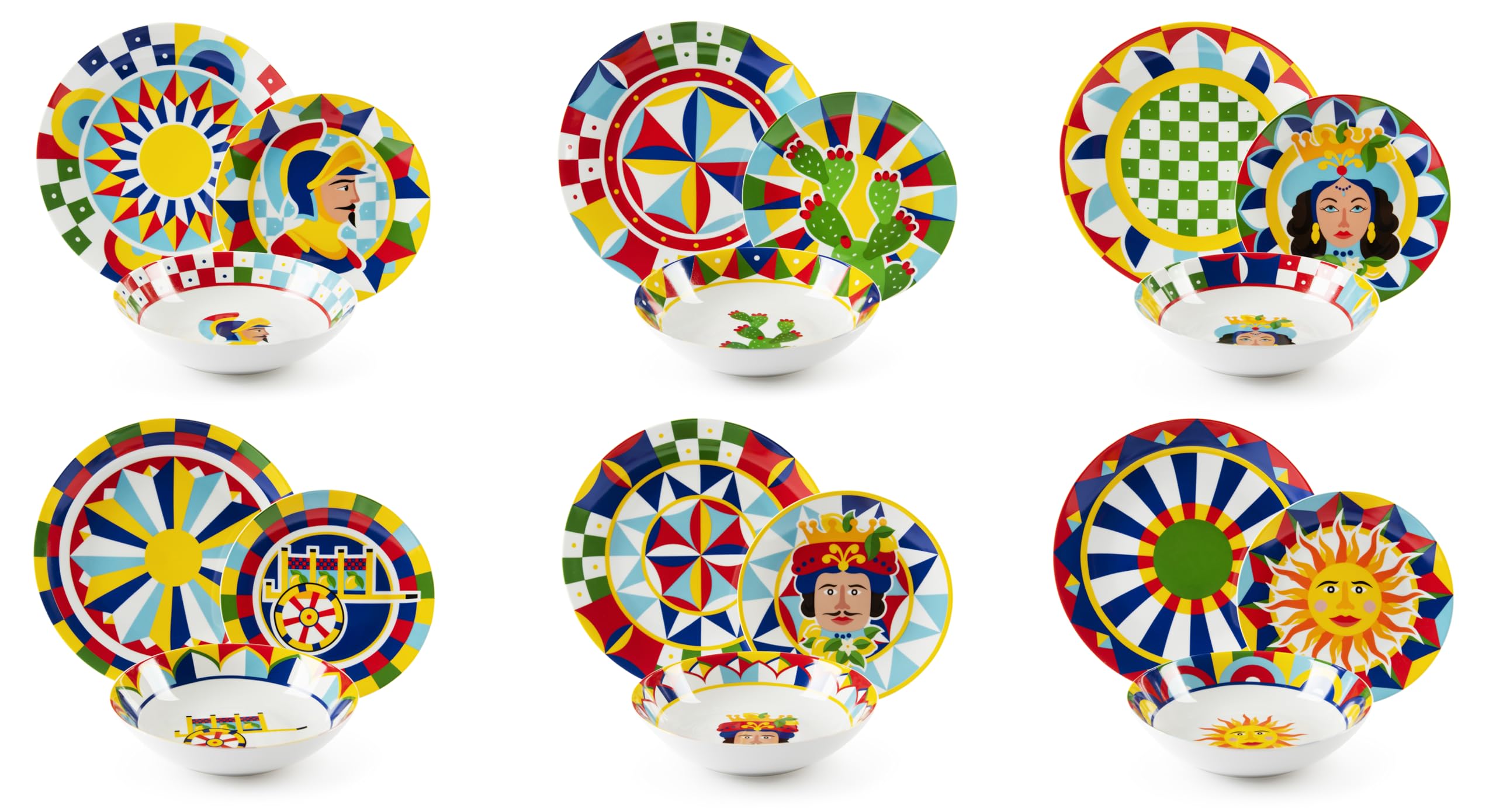 Excelsa Sicilian Rhapsody Service de vaisselle, style sicilien, porcelaine, 18 pièces