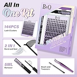B&Q Victory Lash Clusters Kit Natural Lashes Clusters Wispy Invisible Band Manga Lashes Individual Lashes Bond and Seal Eyelash Extension Kit Easy Removal (Victory Kit-8-18MIX)