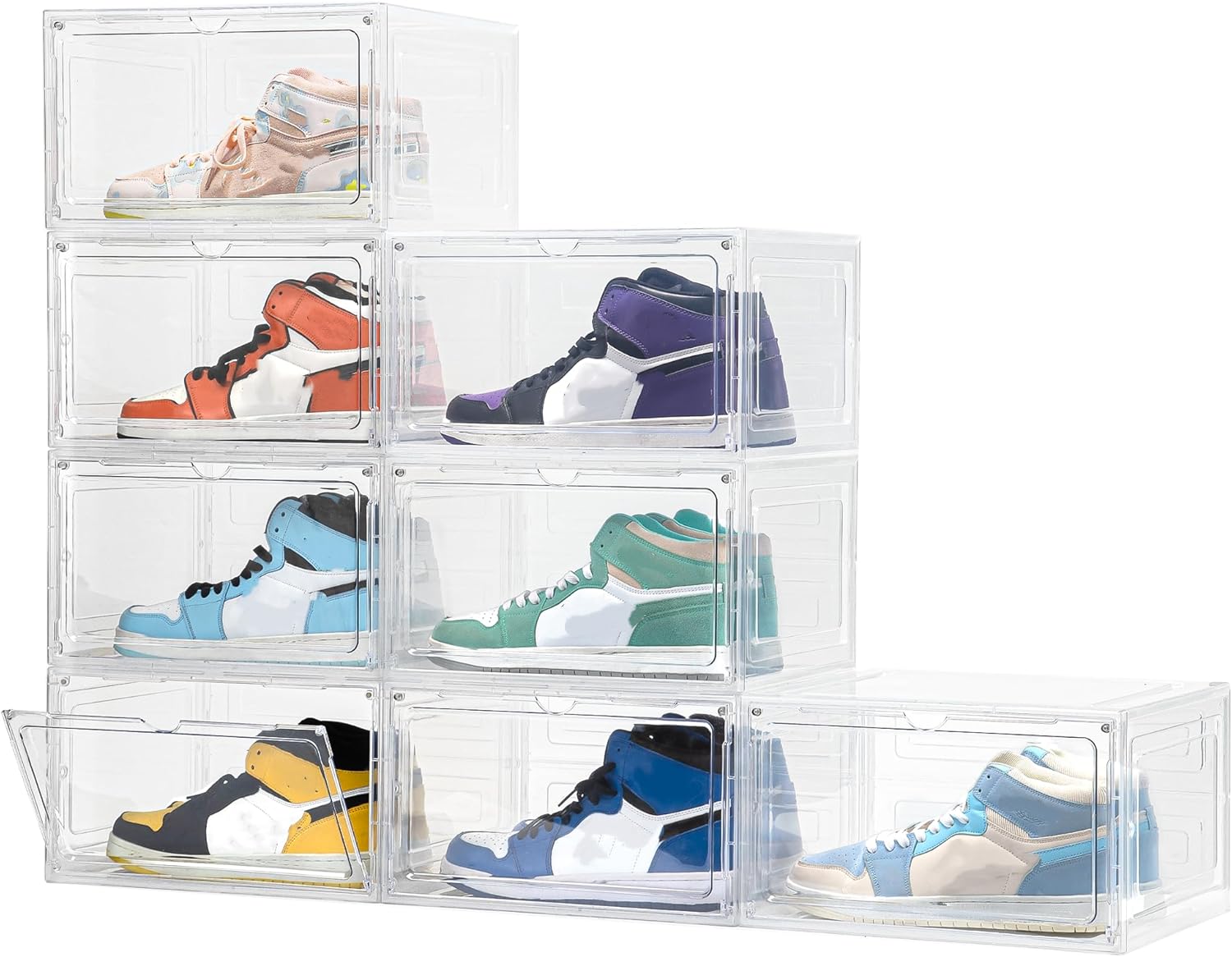 XXX-Large Clear Acrylic Display Case Boot Shoe Storage Boxes With An Adjustable Divider,2 Pack 2 Tiers Clear Plastic Stackable Storage Bins With Lids Big Display Acrylic Box With Magnetic Door