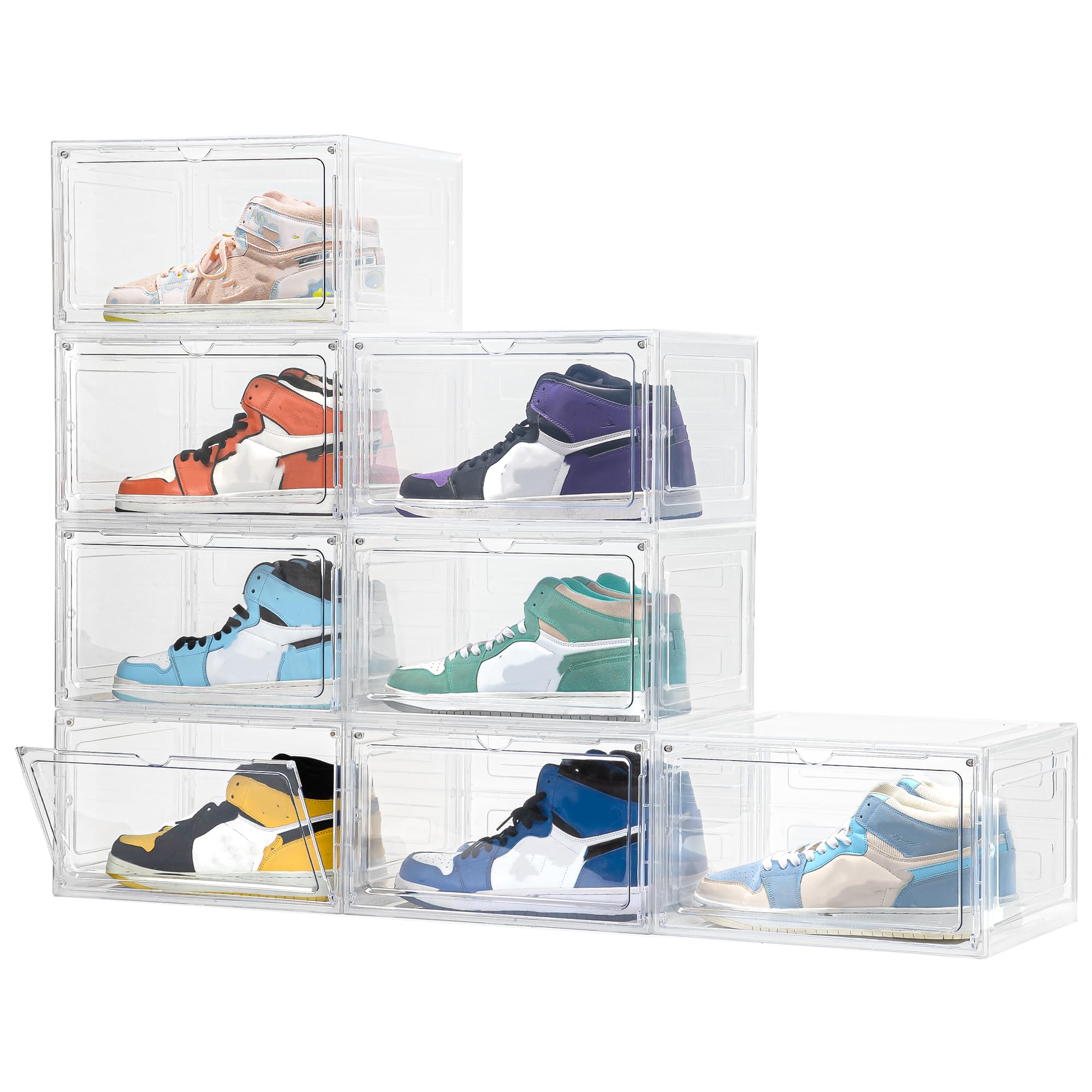 Attelite Schuhkartons aus transparentem Kunststoff, stapelbar, große Schuhaufbewahrung, Organizer mit magnetischer Tür für Ausstellungs-Sneaker, einfache Montage, 8 Stück