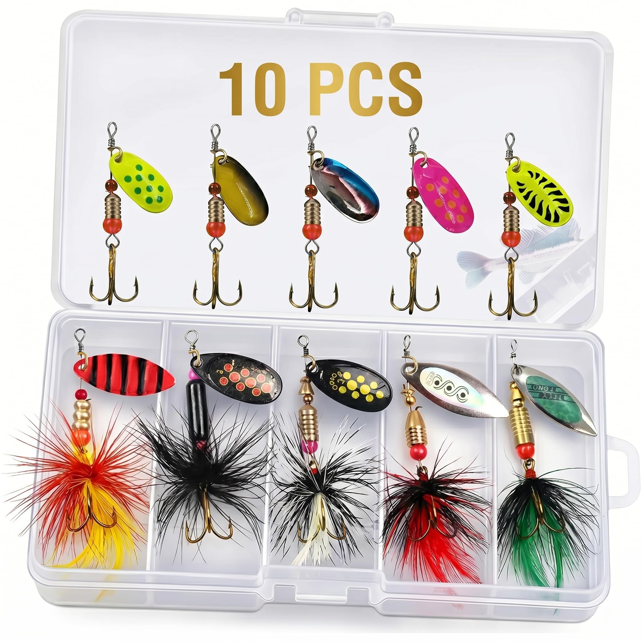SANWEAL 10/15/16/20PCS Rooster Tail Fishing Lures - High-Efficiency Trout Lures with Brass Spinner, Spinner Baits in Multiple Colors and Sizes