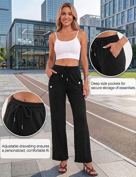 Litherday Jogging Femme en Coton Coupe Large Pantalon de Sport à Taille Élastique pour Running, Fitness et Entraînement - 5