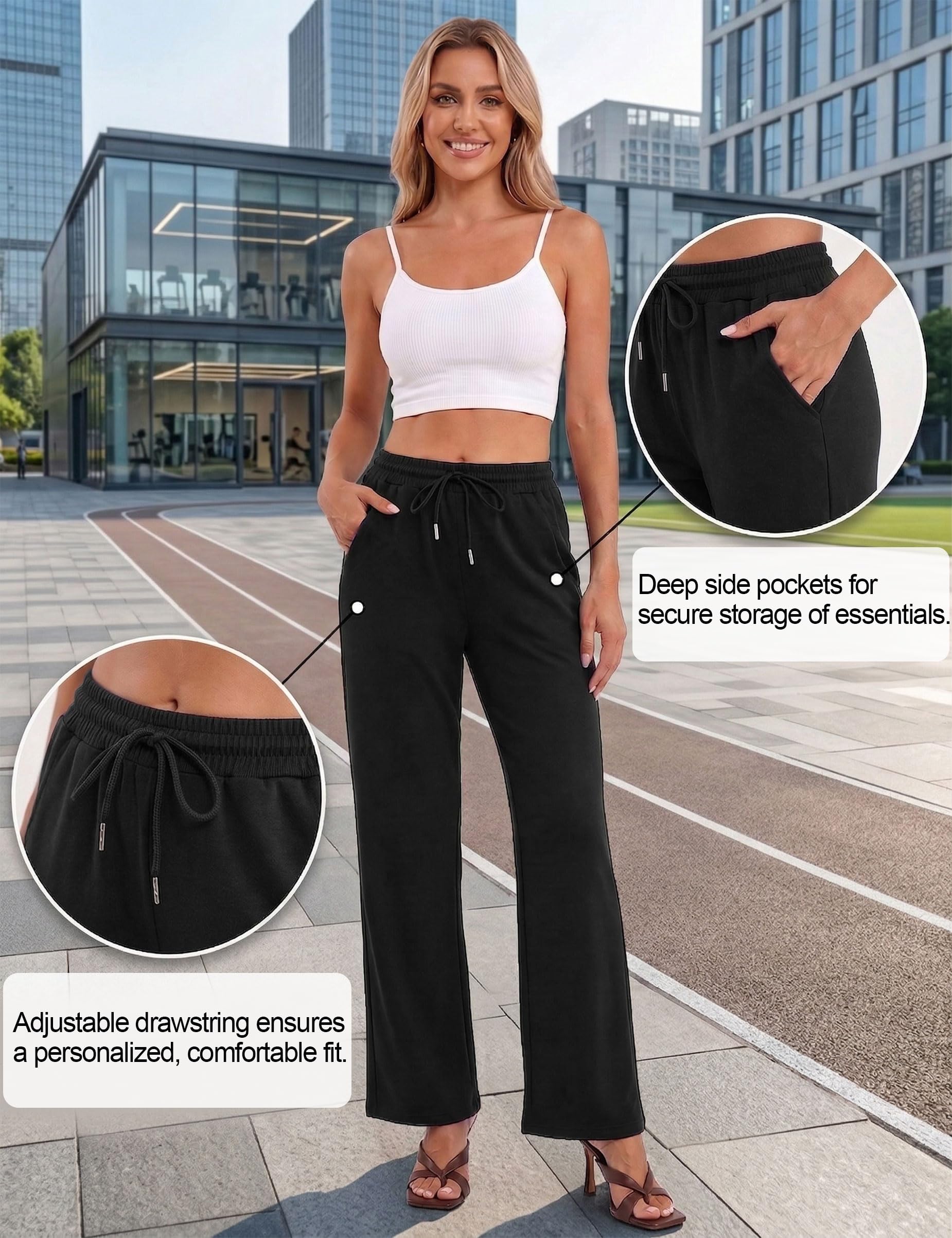 Litherday Pantaloni Sportivi Donna Cotone Vita Alta con Tasche e Coulisse Jogger Comodi per Casa Yoga Jogging Fitness S-XXL