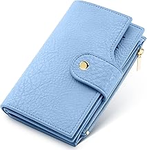 Women's Bifold Wallet, RFID Blocking Credit Card Holder with Zipper, Travel Cute Coin Pocket Wallet for Ladies, Blue