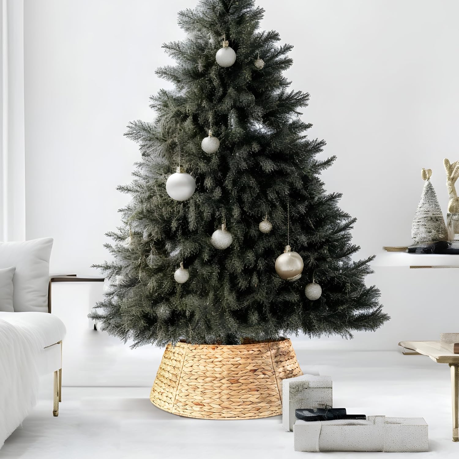 Beautiful Christmas Tree Collar - Authentic 28" Hyacinth Tree Ring - Easy to Set Up Christmas Skirt Enhances Your Holiday Home Decor