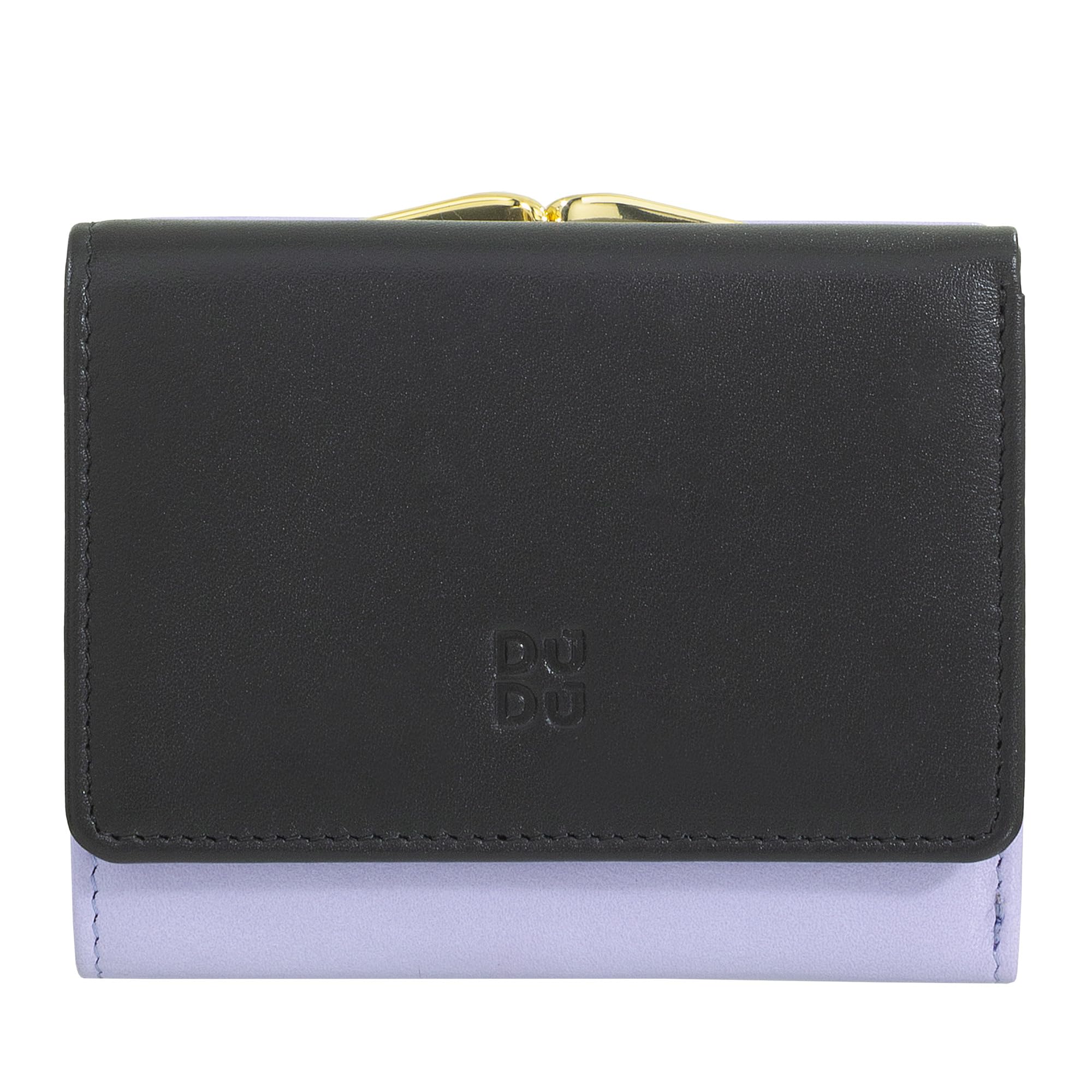 DUDU Cartera Mujer Pequeña de Piel RFID con Monedero con Cierre Clic Clac Compacta 6 Ranuras para Tarjetas Black_Lavender