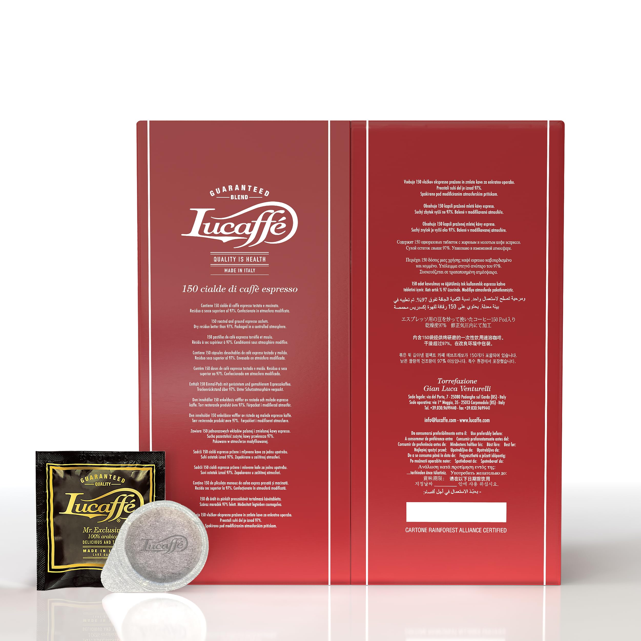 Lucaffè - 150 Kaffeepads 44 mm, Mr. Exclusive 100% Arabica, ESE Kaffee Pads Kaffeemaschine | Premium Mischung for Italienische Espresso |Mittlere Röstung