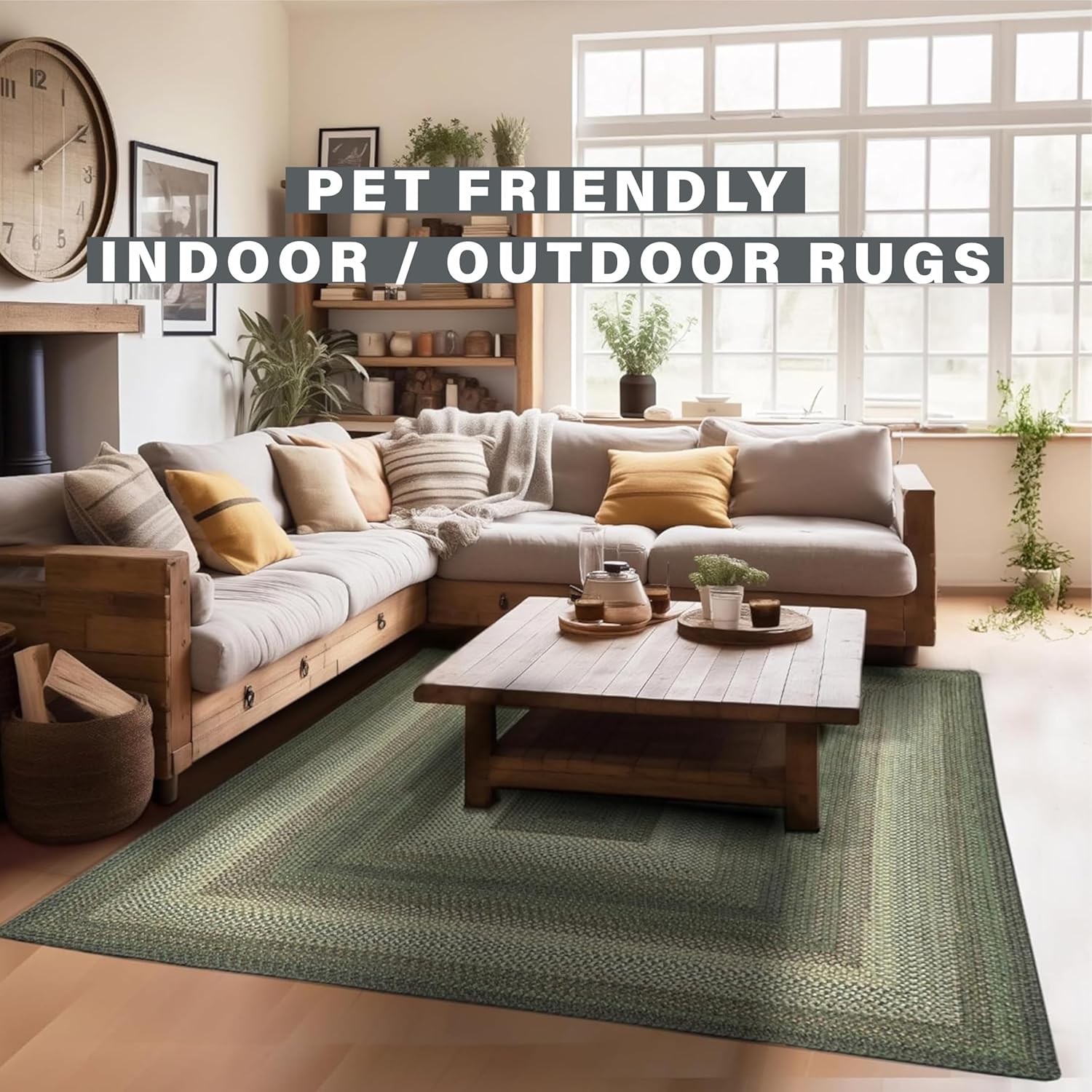 Homespice Cedar Ridge Green Braided Runner Rug 22"x72" - Long Kitchen Rugs Runners for Country Decor, Reversible, Machine Washable and Absorbs Spills - Both Indoor and Outdoor