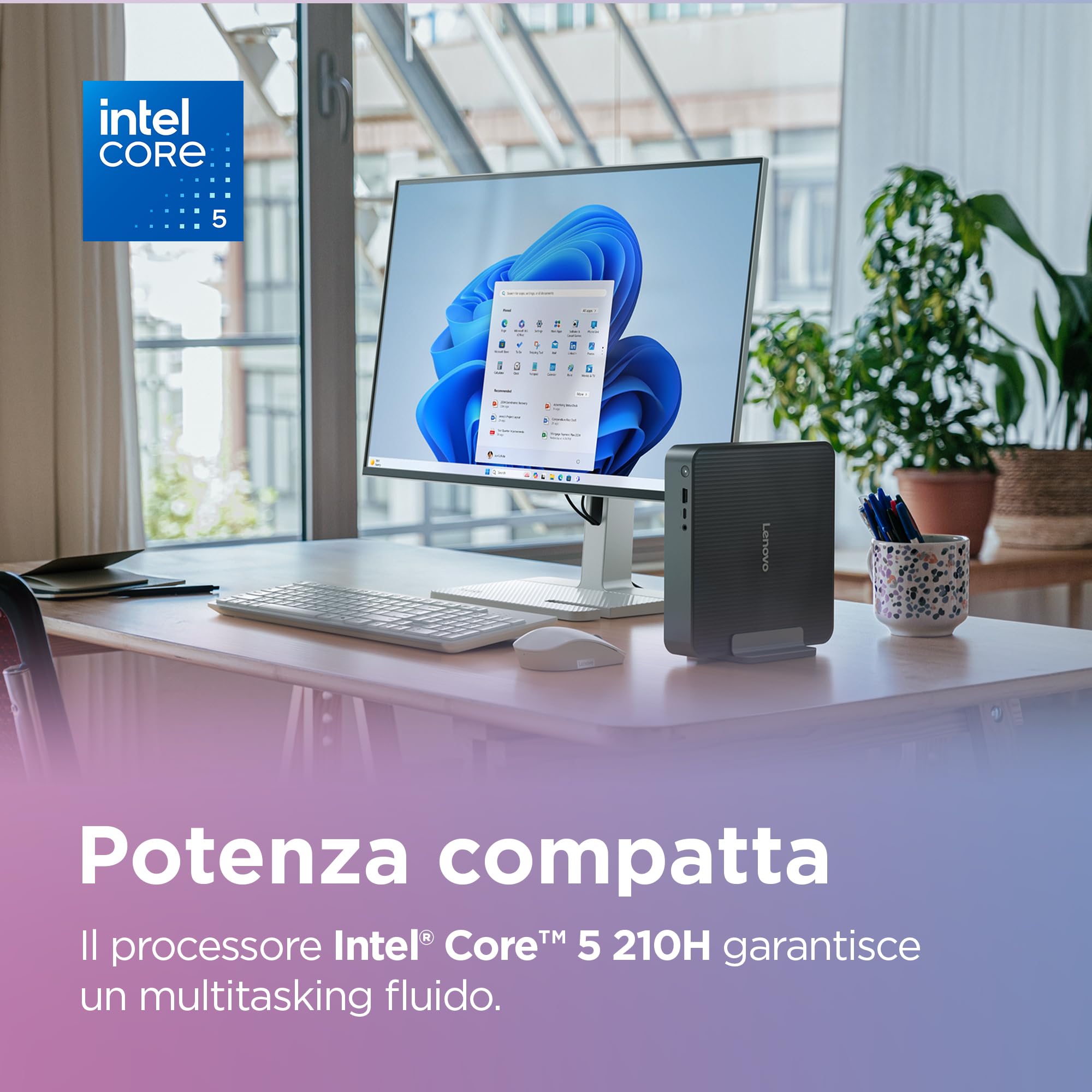Lenovo IdeaCentre Mini Tower Gen 10 - Mini PC Desktop, Intel Core 5 210H, RAM 16GB, SSD 512GB, Wi-Fi 6E, BT 5.3, Windows 11 Home - Luna Grey