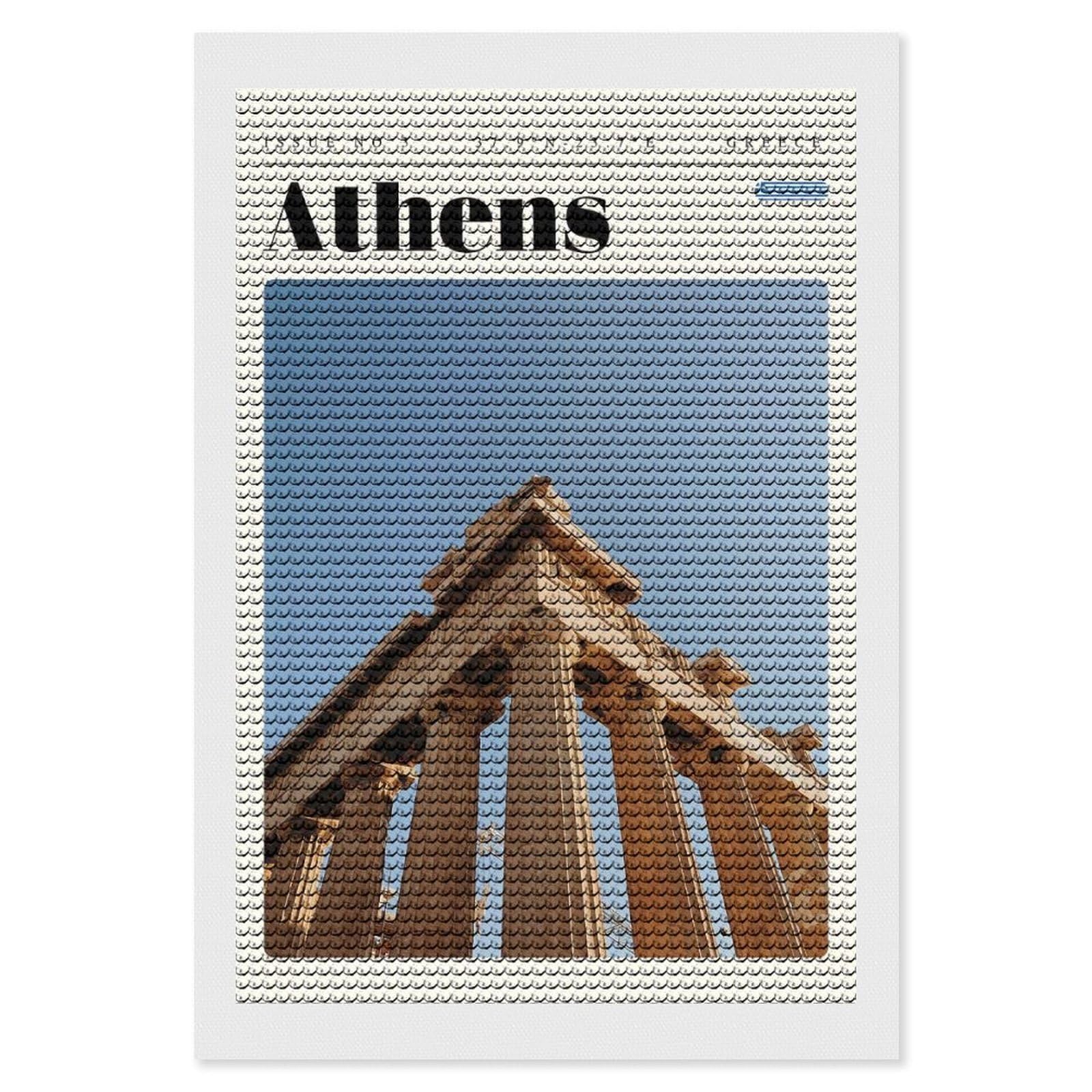 Junmoney Athens Greece Travel Art Diamond Painting Canvas Kit 8"x12", Adhesive Canvas, Living Room Decor, Farmhouse Decor, Winter Craft