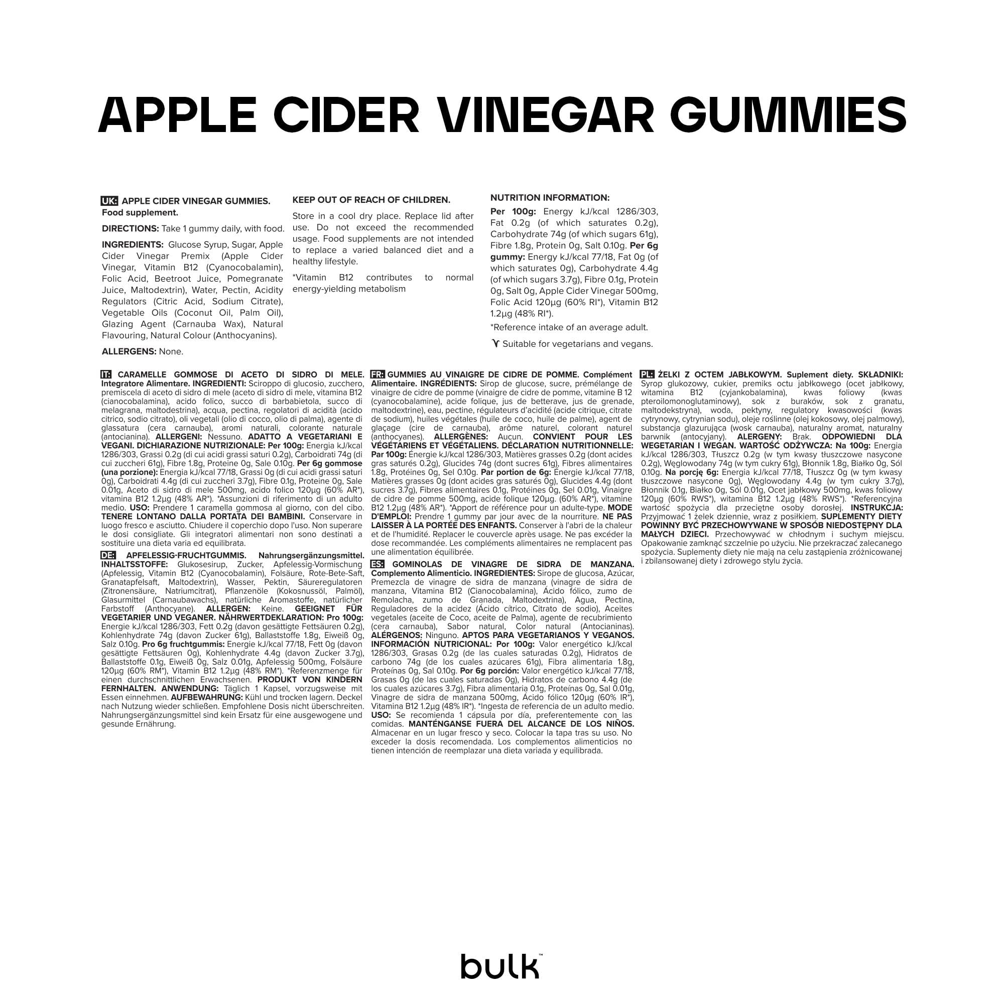 Gominolas de vinagre de sidra de manzana con la madre, Vitamina B12 y Ácido fólico, 60 Gummies