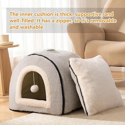 Cat Bed for Indoor Cats，Foldable cat cave，Anti-Slip & — alternate angle