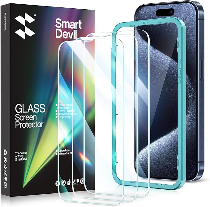 SmartDevil 3 Pack Screen Protector design for iPhone 15 Pro