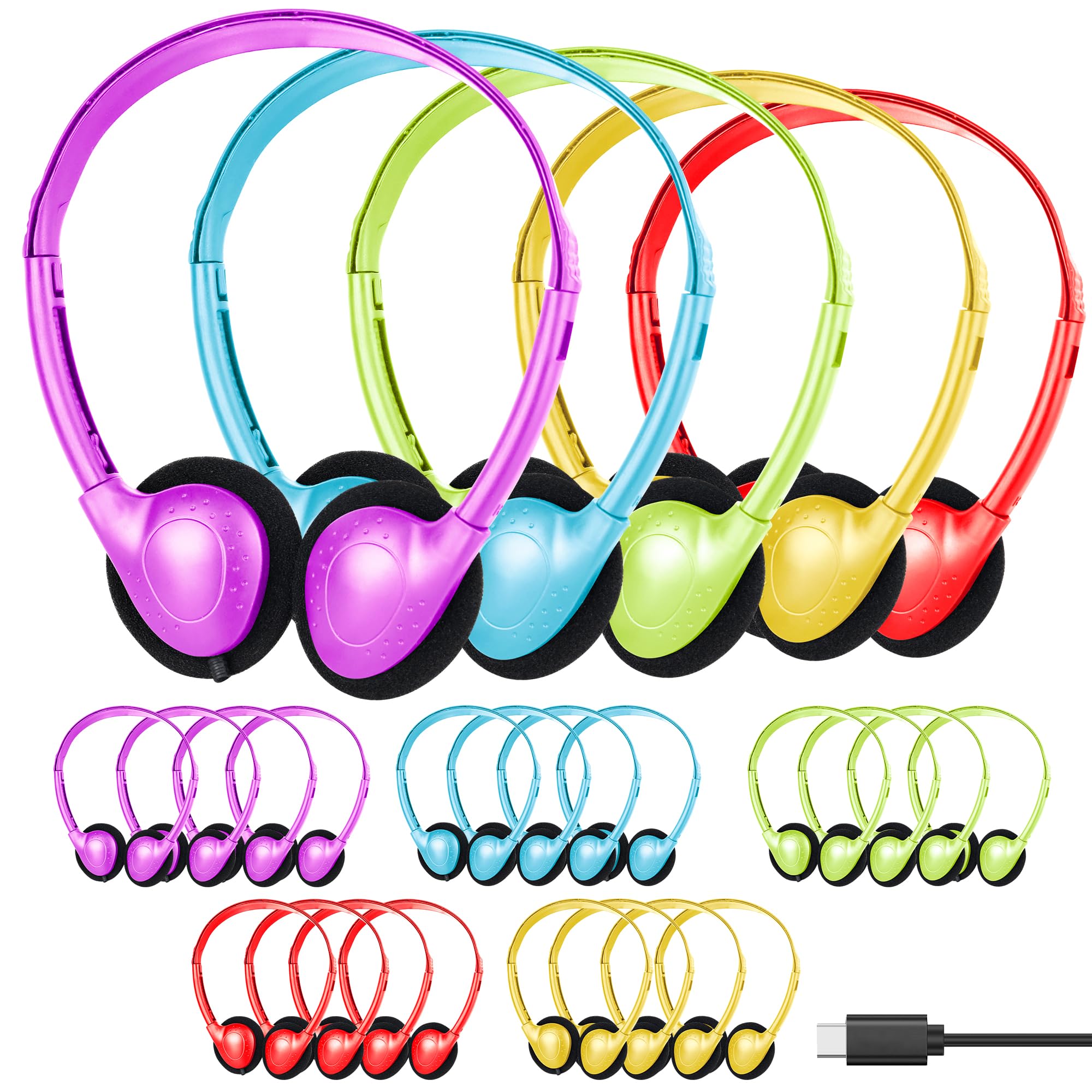 5 Pack USB Type C Headphones Bulk for Classroom Kids,Wired USB C