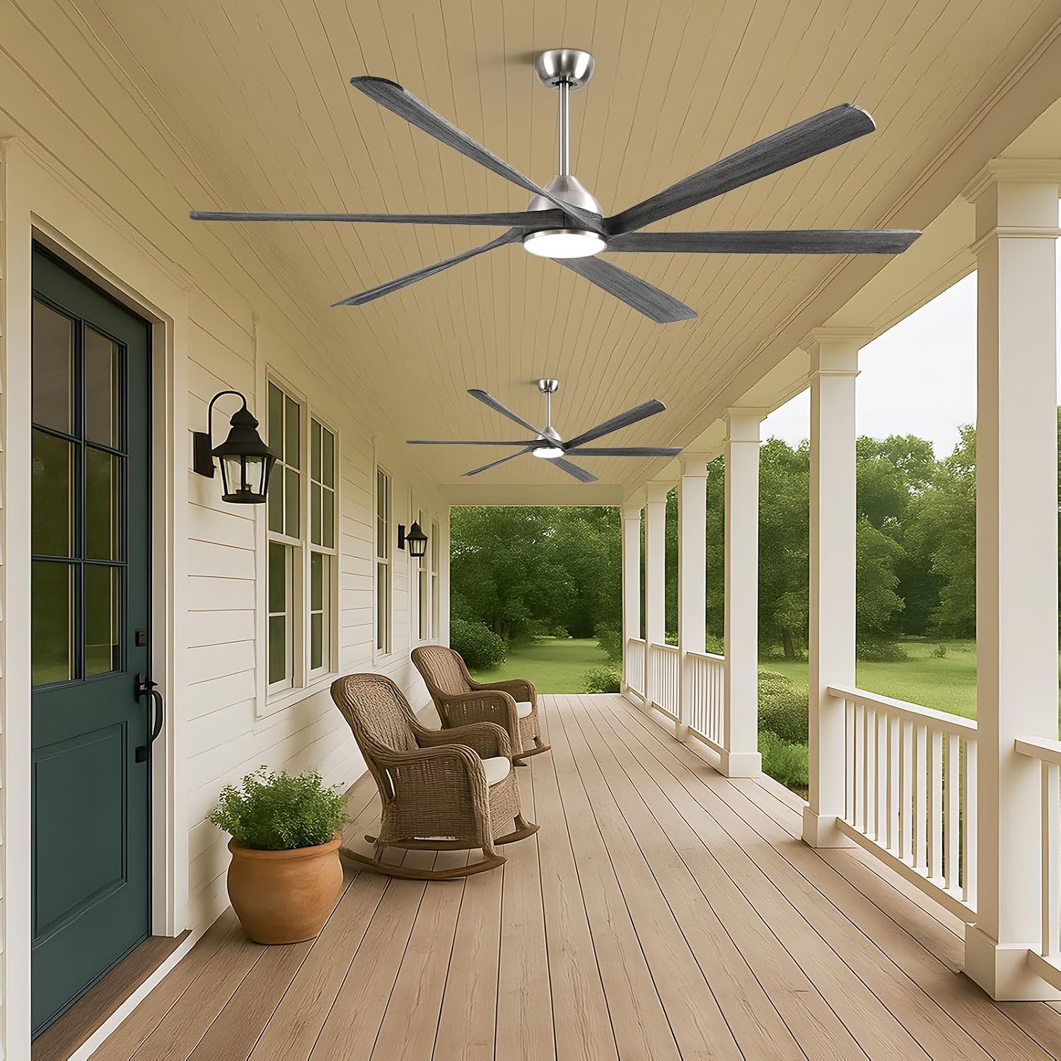 72 Inch Large Outdoor Ceiling Fans for Patios with Light, 6 Blade Wood Farmhouse Ceiling Fan Smart Alexa WiFi Control, High Cfm Quiet DC Motor, Rustic Walnut Propeller Ceiling Fans for Indoor Outside