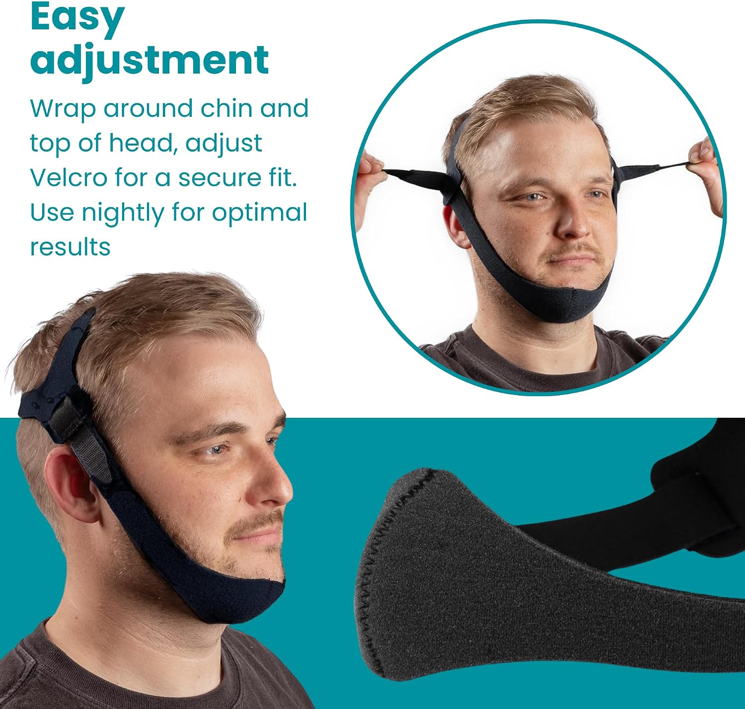 LIFESOURCE - Made in USA Quality - Anti Snoring Chin Strap for CPAP Users, Adjustable Halo Design, Breathable & Latex-Free, Comfortable Sleep Support for Men & Women