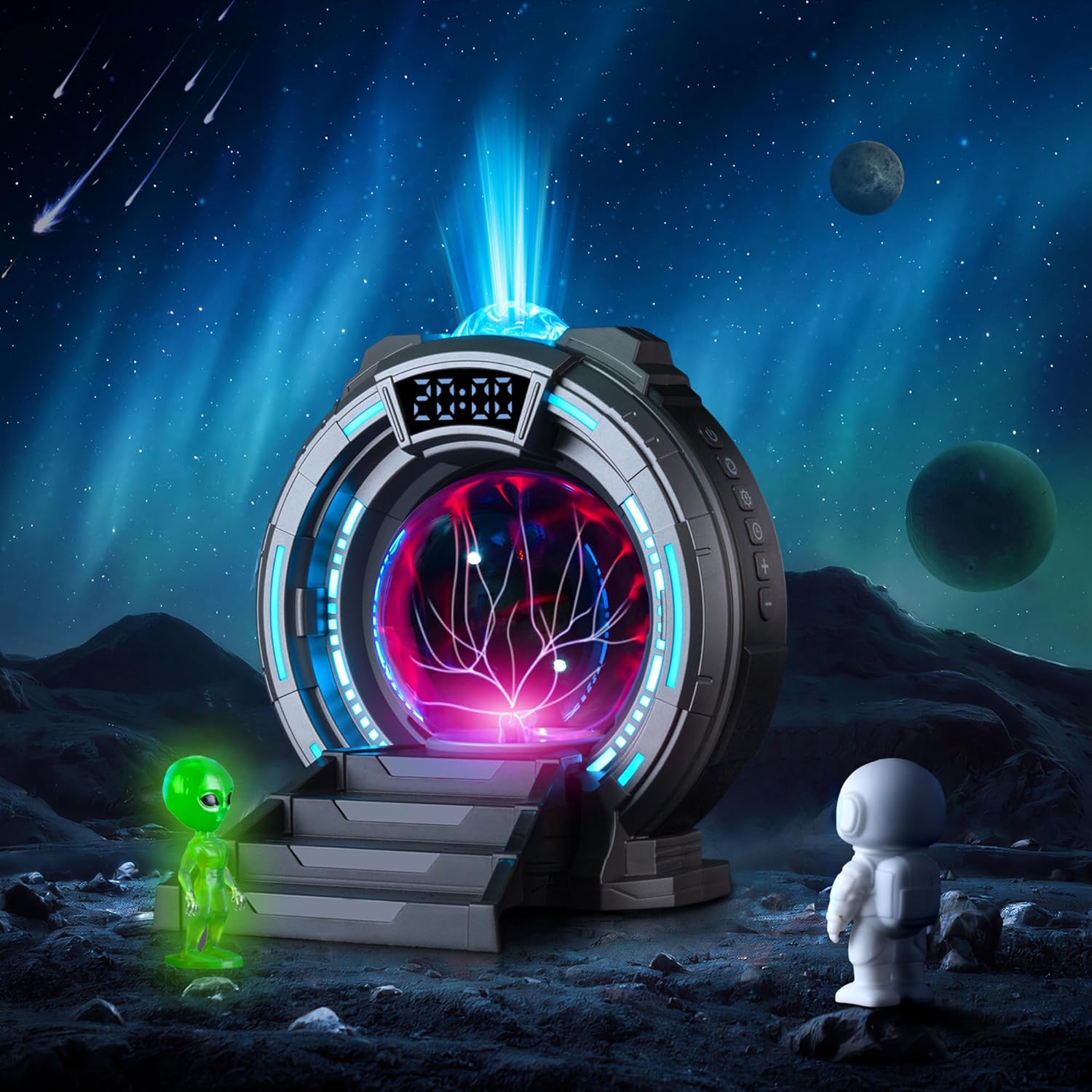 Space Portal Plasma Ball Night Light, LED Galaxy Projector Alien Lamp with White Noise, Bluetooth Music Speaker Alarm Clock,Remote,Star Light for Kids Room Decor Lamp, Christmas/Birthday Gift.(Pink)