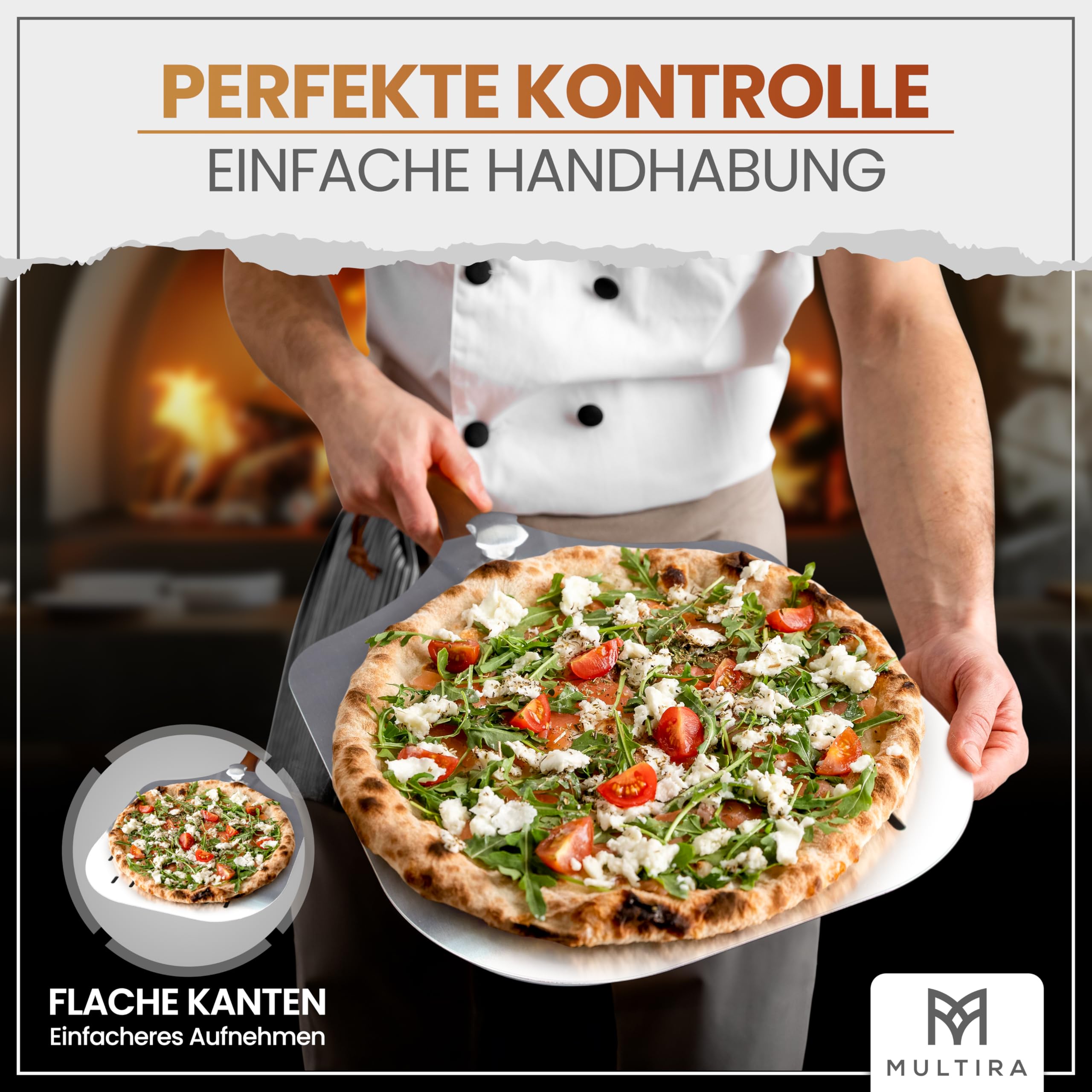 Pala per pizza – Pala per pizza – Pala in alluminio perforato – Paletta girevole rimovibile – Manico ergonomico in legno robusto – Portata 5 kg – Peso 530 g – Dimensioni: 60,5 x 30,5 x 4 cm