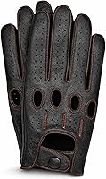 Vista 9 de Riparo - Guantes de conducción de cuero perforado para hombre, piel de vaca auténtica negra, estilo deportivo de motor con pantalla táctil, guantes