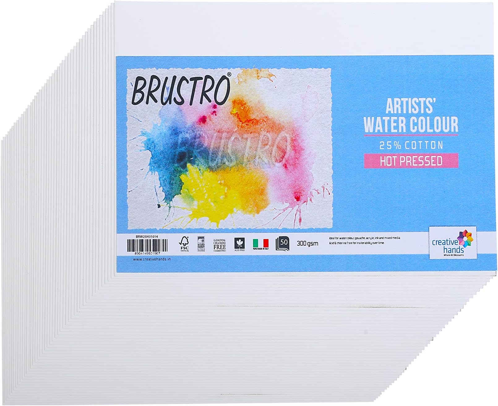 Brustro Artists Watercolour Paper 25% Hot Pressed 300 GSM -50 Sheets ...