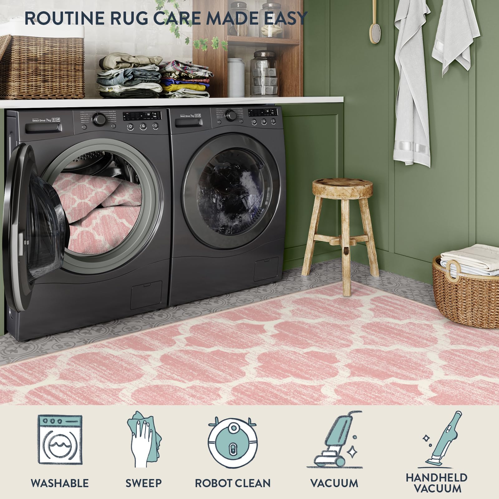 Lahome - Alfombra suave de pelo corto, 150 x 210 cm, lavable, para cuarto de bebé, dormitorio de niñas, sala de juegos, estilo bohemio, rosa