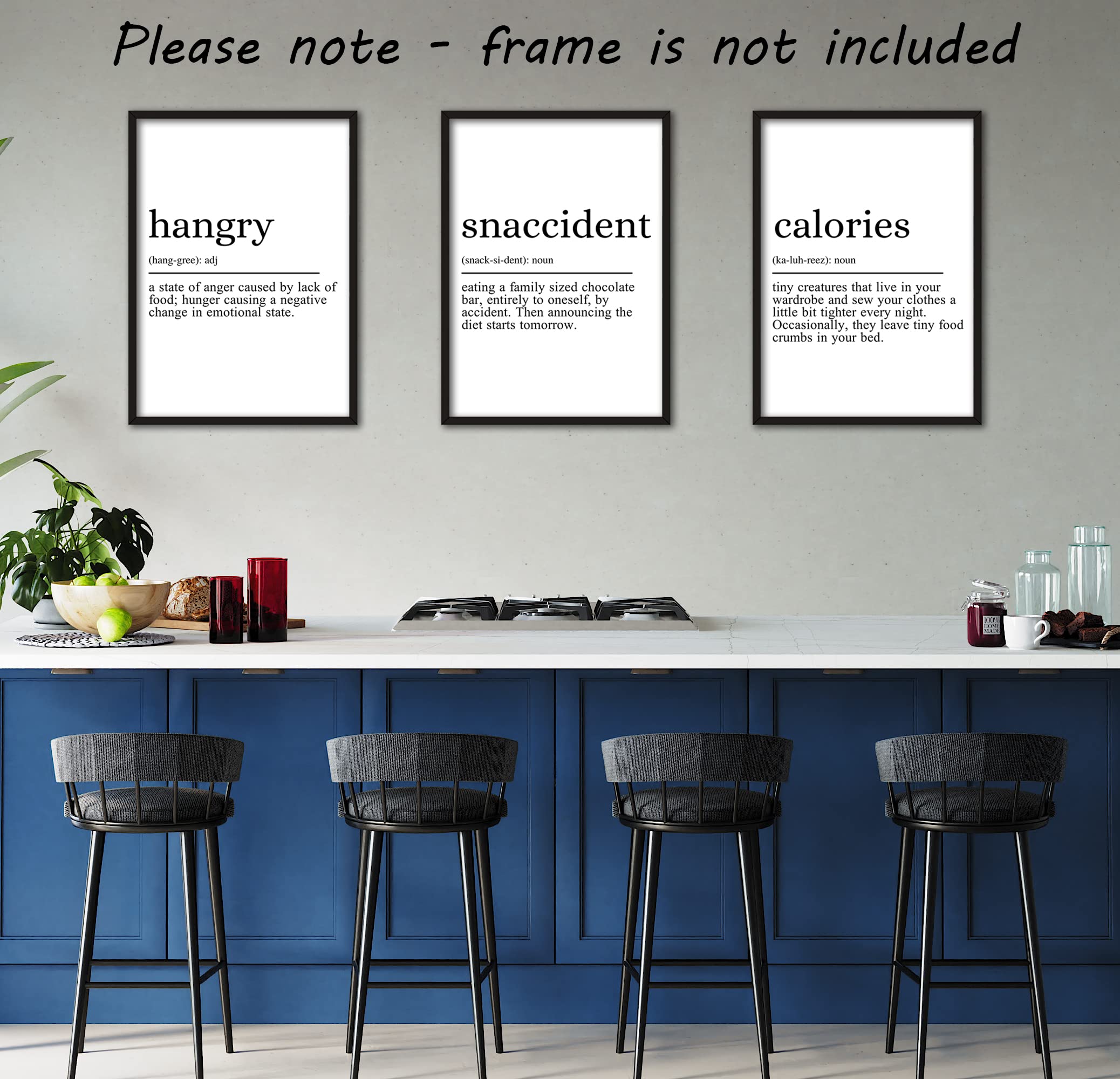 Hangry Snaccident Calories Quote set of 3 Unframed Prints, Kitchen Home Wall Art Decor, Hungry Kitchen Quote (A3) - Image 2