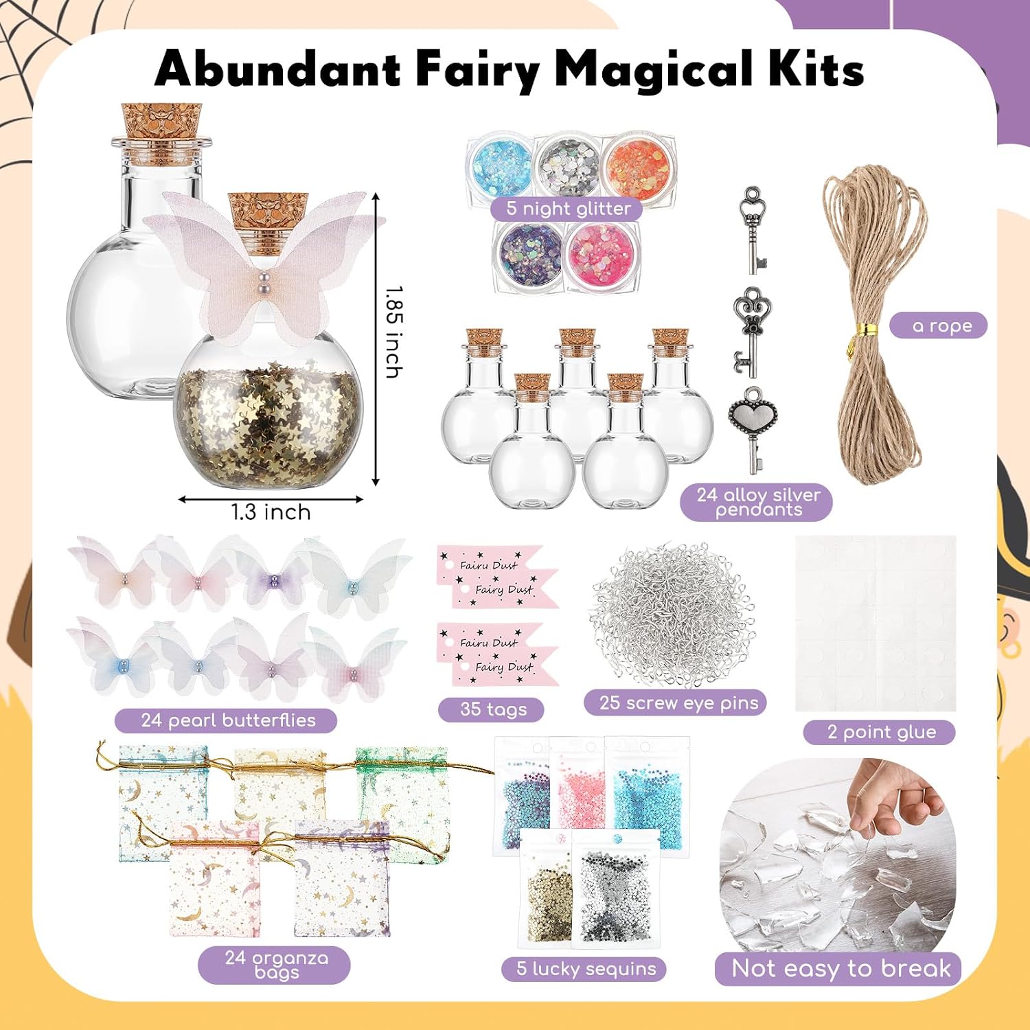 Jinei 174 Pieces Fairy Magic Potions Kit with 24 Mystery Witch Potion Bottles Fairy Wing DIY Magic Mix Making Kit for Christmas Decorations Birthday Creative Gifts Filling Supplies(Ball Style)