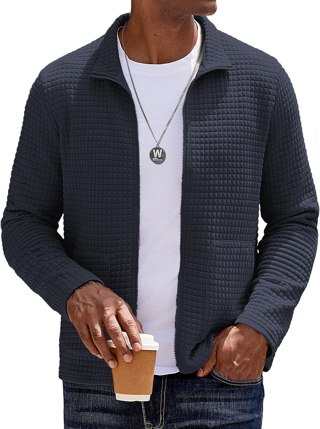 COOFANDY Men's Lightweight Varsity Jacket Casual Bomber Jackets Waffle Zip Up Sweatshirts with Pocket