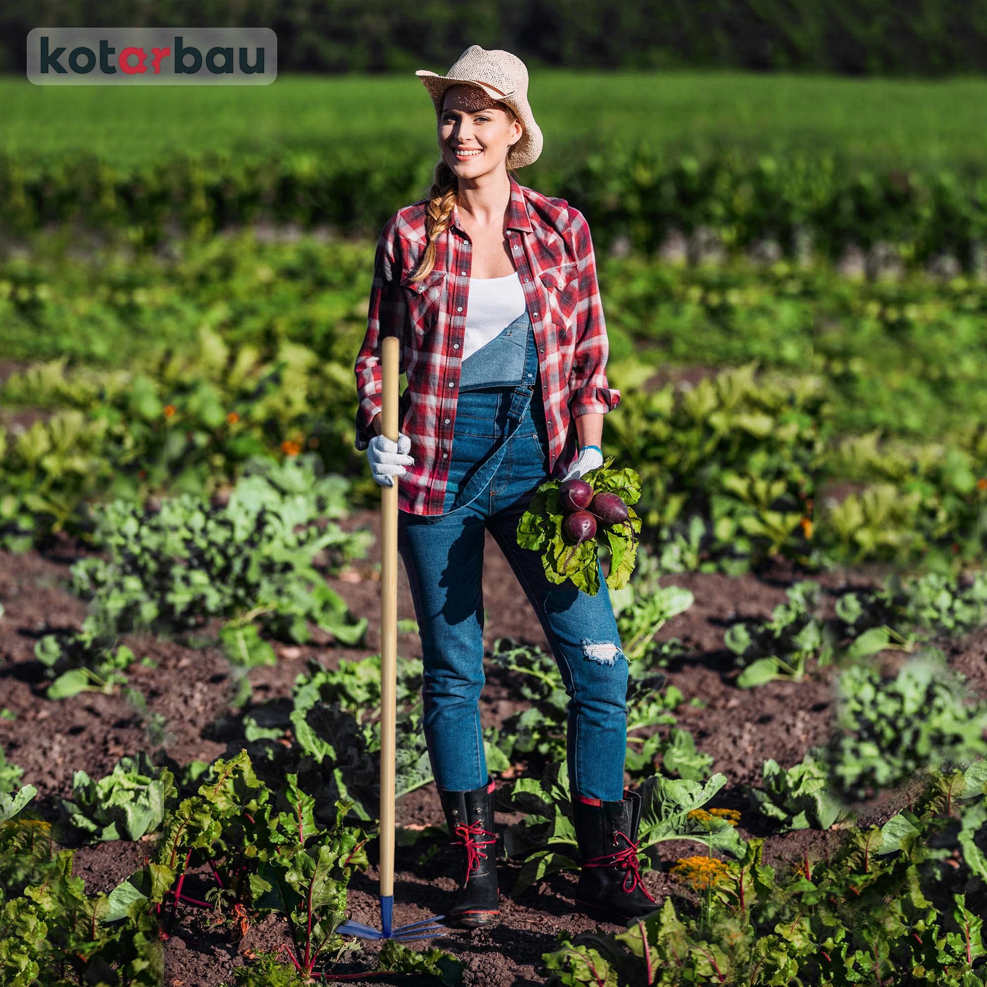 KOTARBAU® Serfouette en Métal Râteau avec Houe Double Binette à 3 Dents avec Manche en Bois 122 cm Outil de Jardinage Accessoire de Jardinage Accessoires de Plantation
