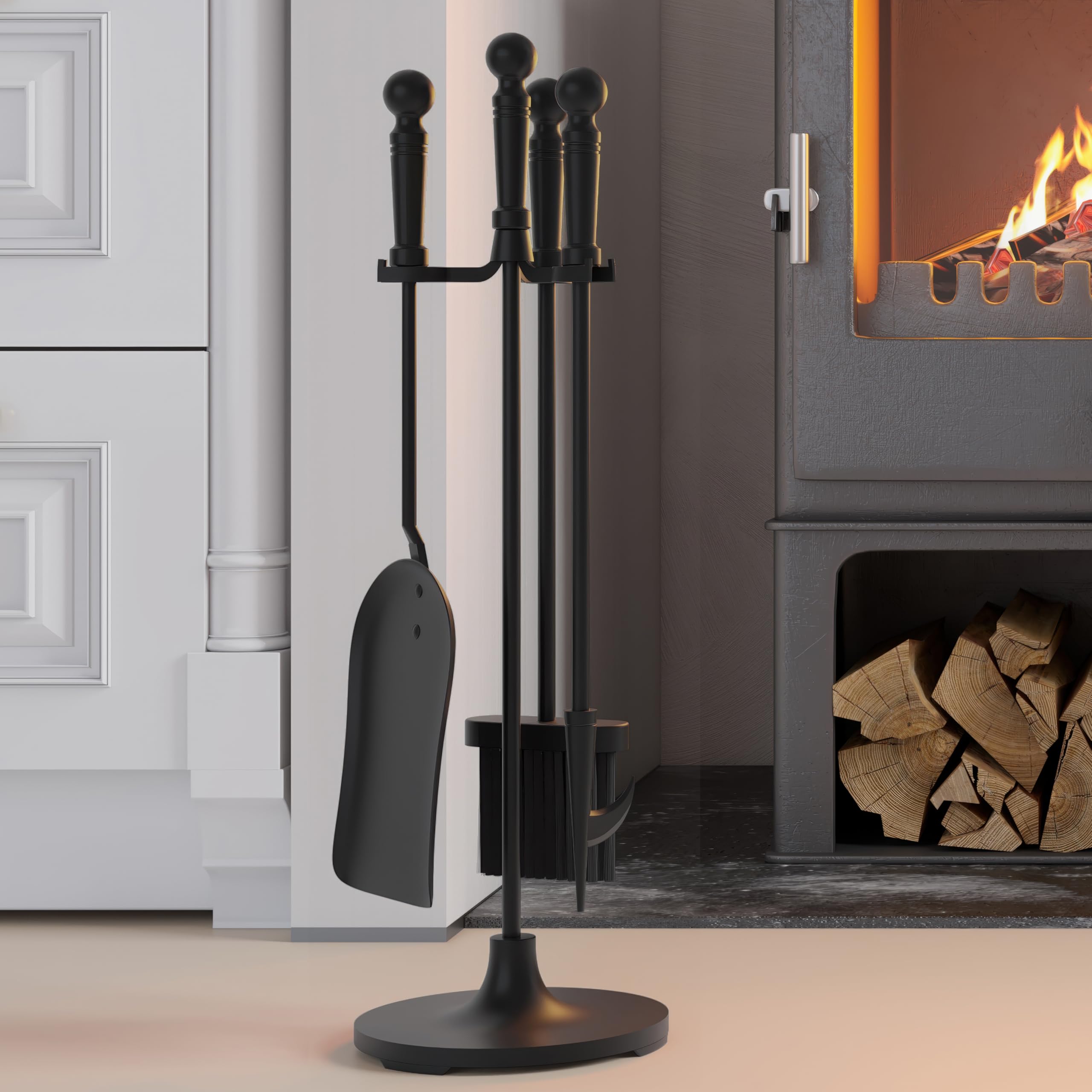 5 Pezzi, Colore: Nero Metallo Hearth Companion-set Da Poker Con Pinze-pala