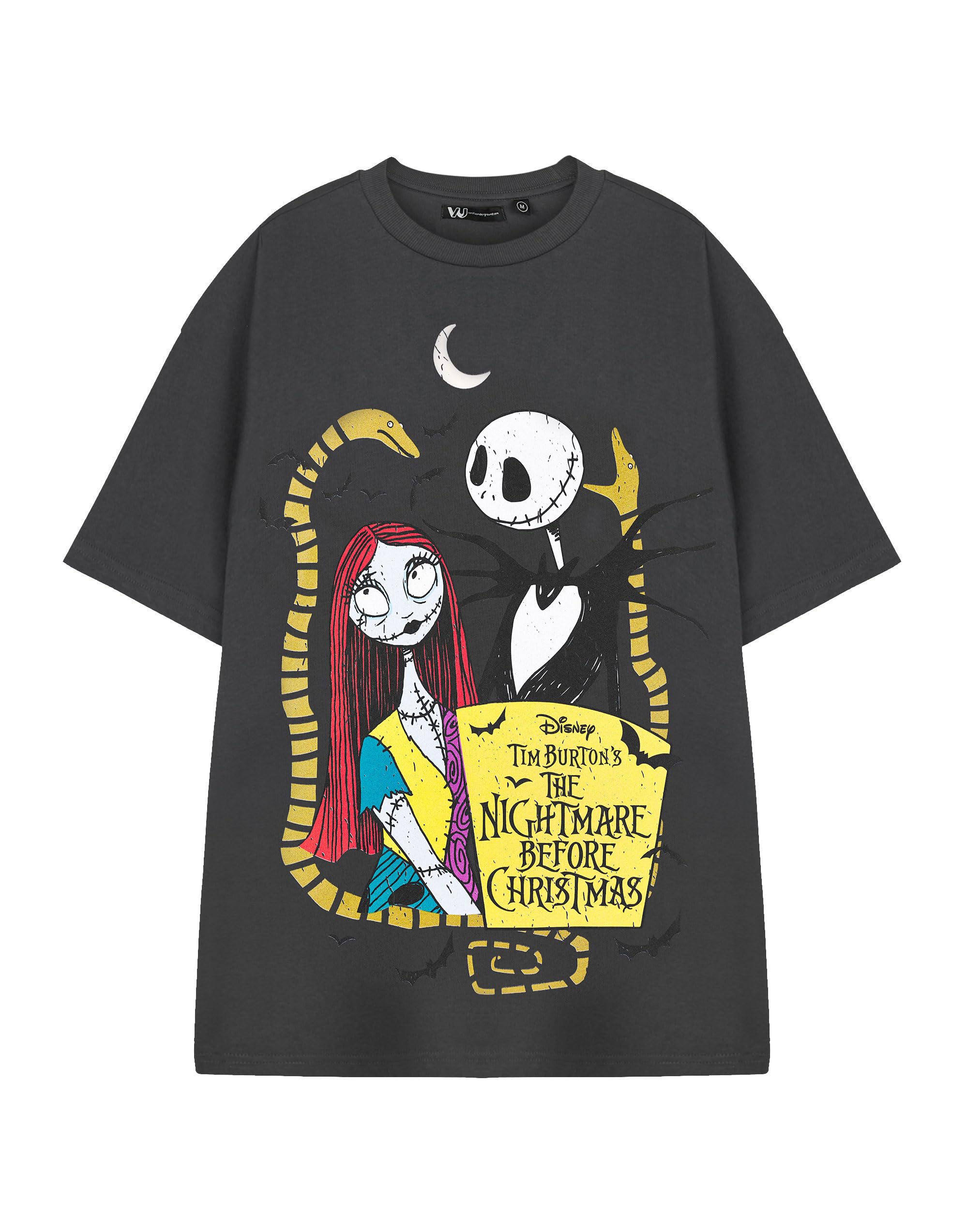 Disney Unisex Jack And Sally The Nightmare Before Christmas Charcoal |T-Shirt | Short Sleeve Character Graphic Tee | Gothic Style Top For Fans Of Jack Skellington & Sally | Tim Burton Movie Apparel