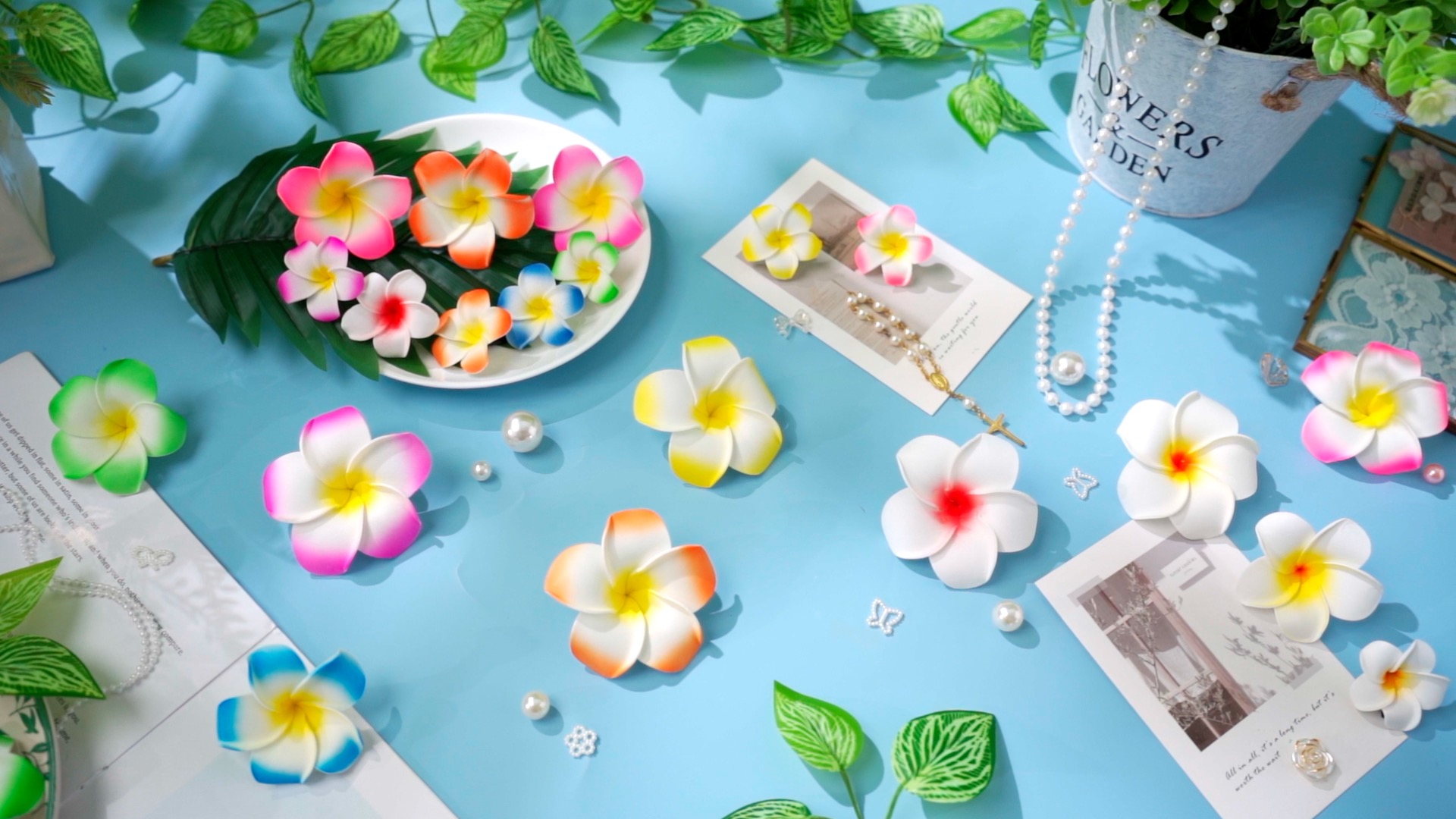 Amazon.com : Geosar 100 Pcs Plumeria Hair Clip Hawaiian Foam  display picture 2