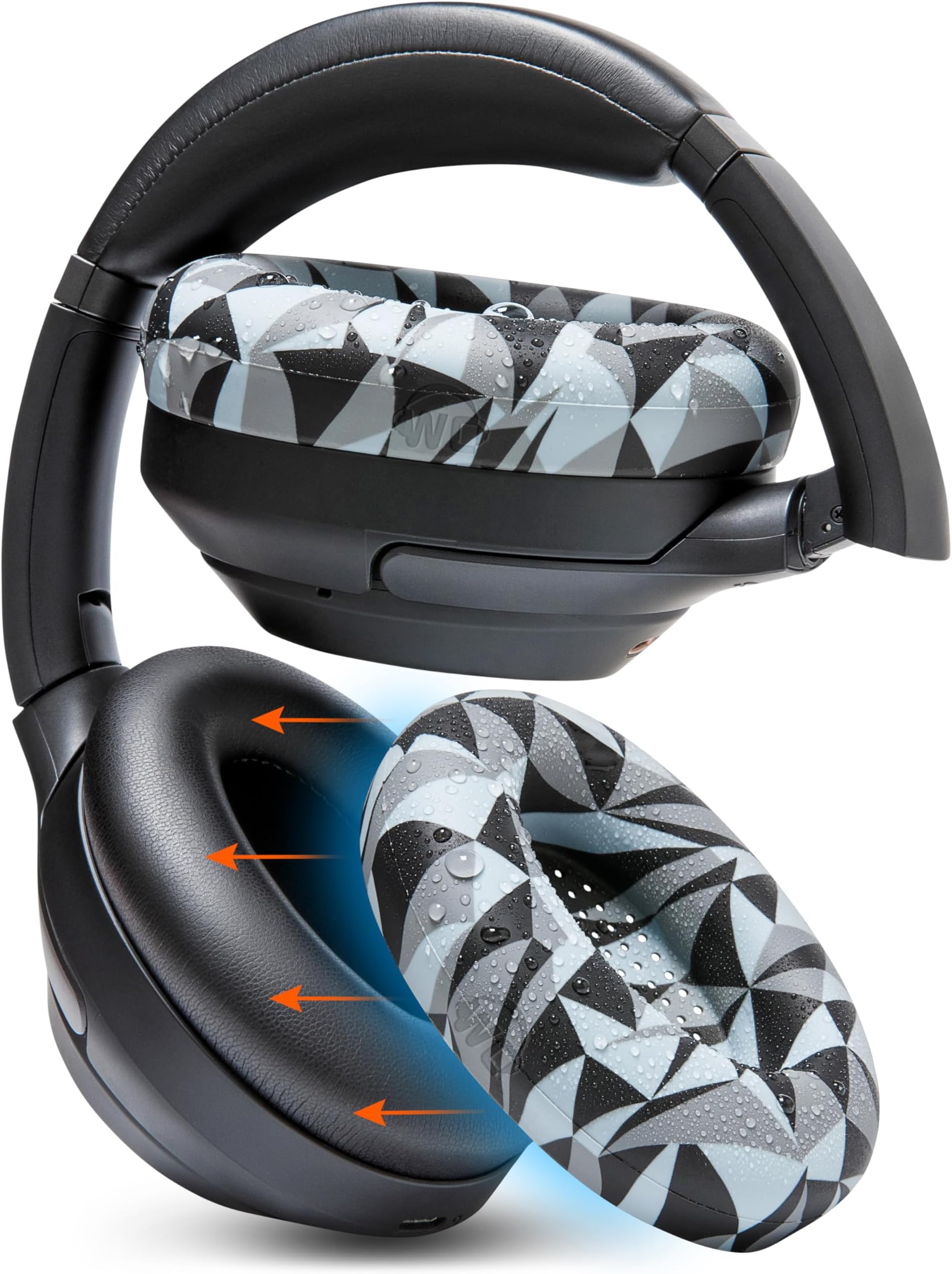 WC SweatZ XM3 - Patented Protective Earpad Sweat Covers for Sony WH1000XM3 by WC | Silicone Ear Covers for Sony WH-1000XM3 Headphones | Sweatproof & Easily Washable | Geo Grey