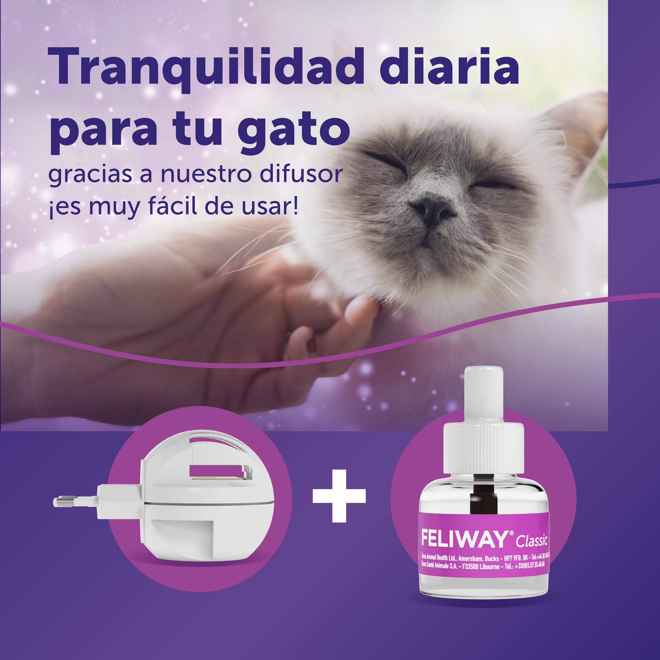 FELIWAY Classic - Difusor + Recambio de feromonas calmantes para gatos (30 días, 48 ​​ml) - Ayuda a reducir los signos más comunes de estrés. Recomendado por veterinarios. Tranquilidad y bienestar.