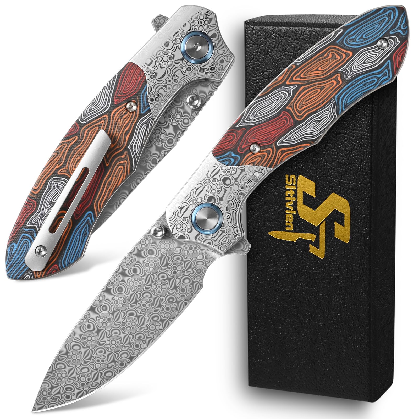 Amazon.com : Sitivien ST272 Damascus Steel Blade Folding Knife