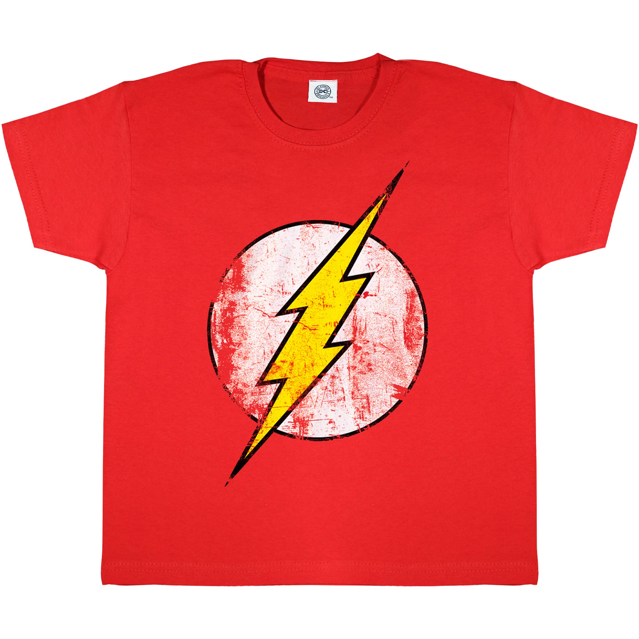 DC Comics The Flash Distressed Logo T-Shirt, Kids, 3-15 Years, Red, Official Merchandise