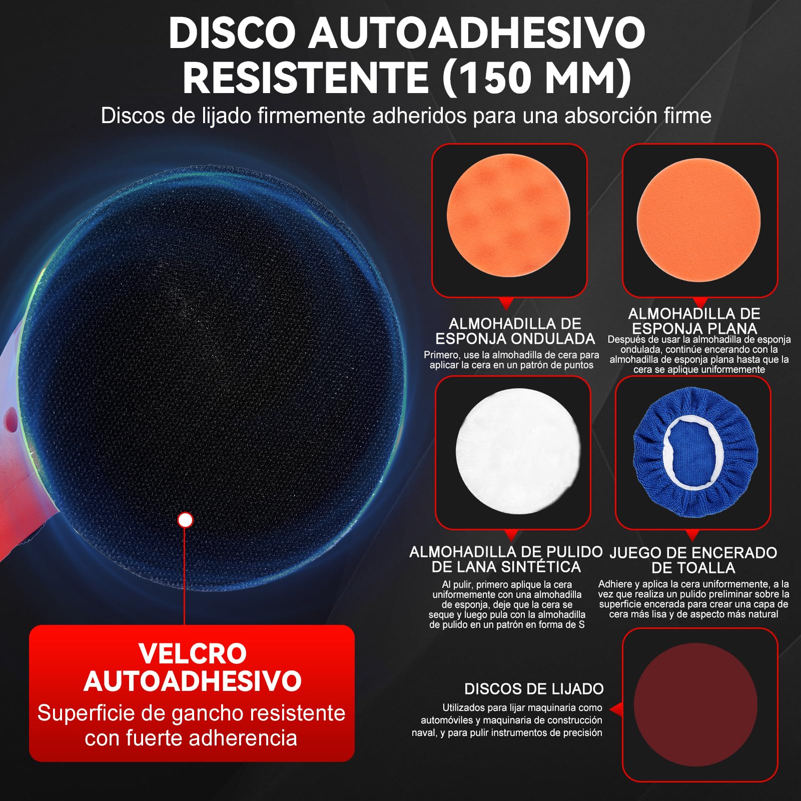 Pulidora Coche Inalámbrica, 150 mm Pulidora Orbital Coche, 8 Velocidades Kit Pulido Coche con 2x21 V 1500mAh Baterías, 2600–5800 RPM para Cuidado del Coche, Encerado, Pulido y Elimina Arañazos