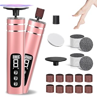 2 en 1 Rapeuse Pieds Electrique, Râpe à Pieds Pédicure 9 Vitesses Réglables avec Rechargeable Kit Rappe Pieds Pédicure Verre Nano & 30 Tampons Râpe Pied Pédicure pour Femmes & Hommes Pieds et Ongles - Amazon product rated Grade A