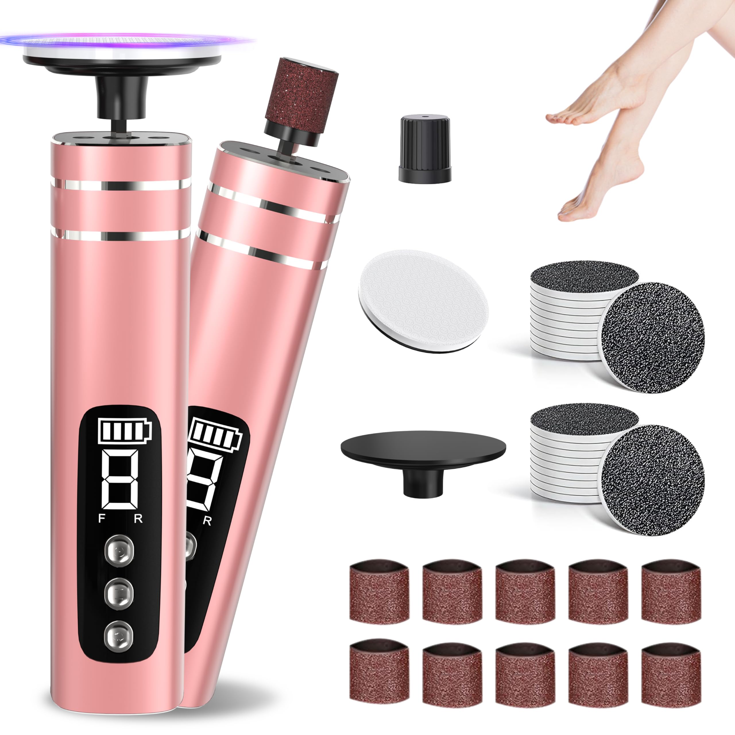 Pedicure Elettrico Professionale Piedi, 2 in 1 Ricaricabile Pedicure Elettrico 9 Velocità Limapiedi per Calli Rimuove Calli e Pelle Dura da Talloni e Piante per Cura dei Piedi e Delle Unghie- Oro Rosa