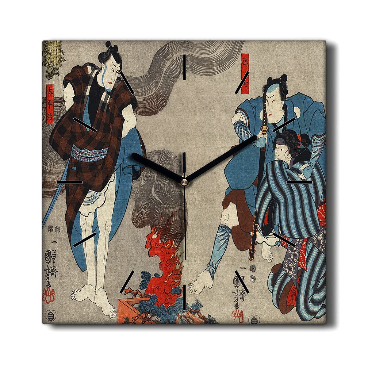 Horloge sur Toile 30x30cm Samurai - Coloray Pendule Murale Silencieuse pour Salon