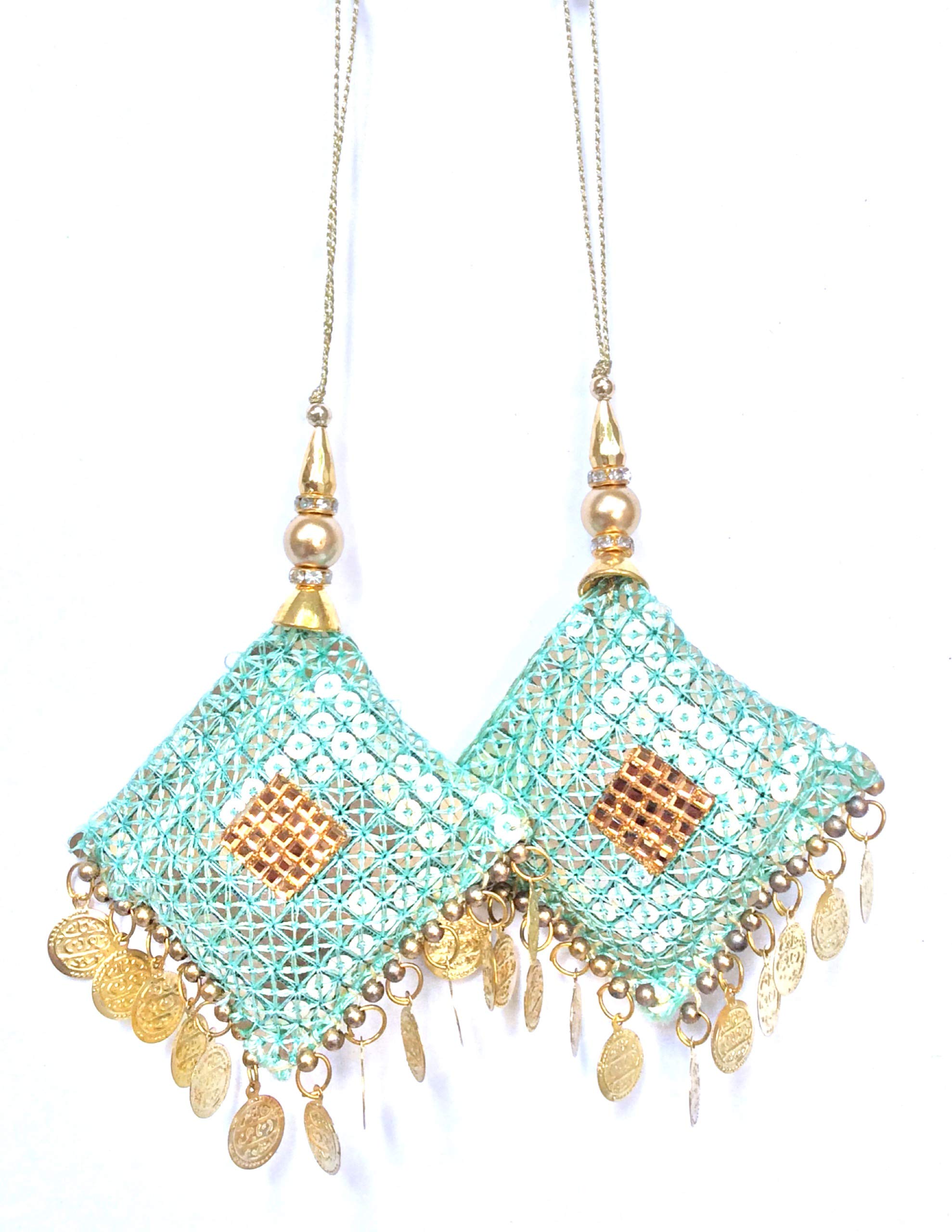 Indian Latkans Designer Latkan Women Wedding Blouse Fabric Tassel Accessories Cloth Lehenga Tassels Dress Colorful Tassels Sewing Sari Dress Material Saree Latkans (Mint Green)