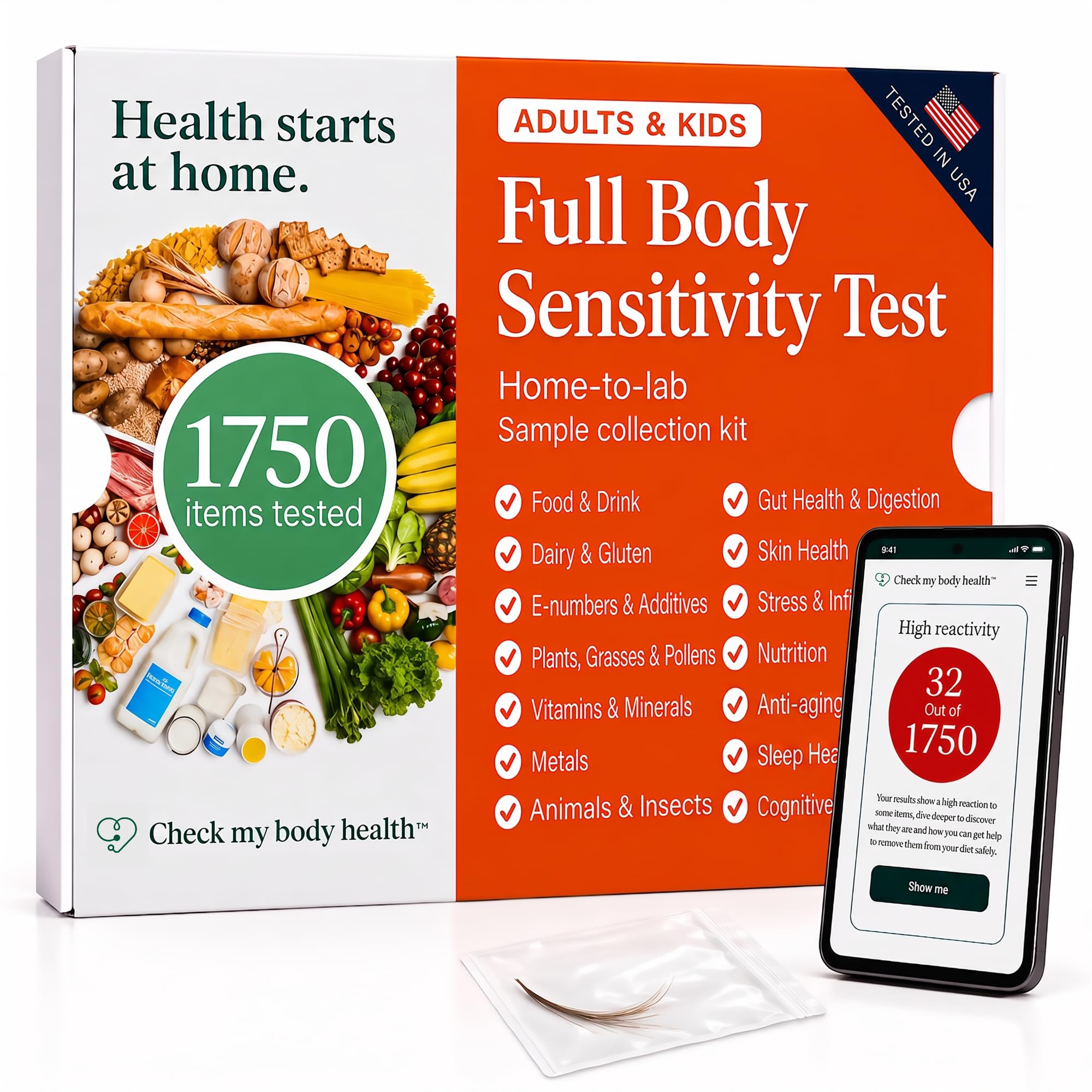 Food Sensitivity Test Kit for Adults & Kids - 1,750 Items - Hair Sample